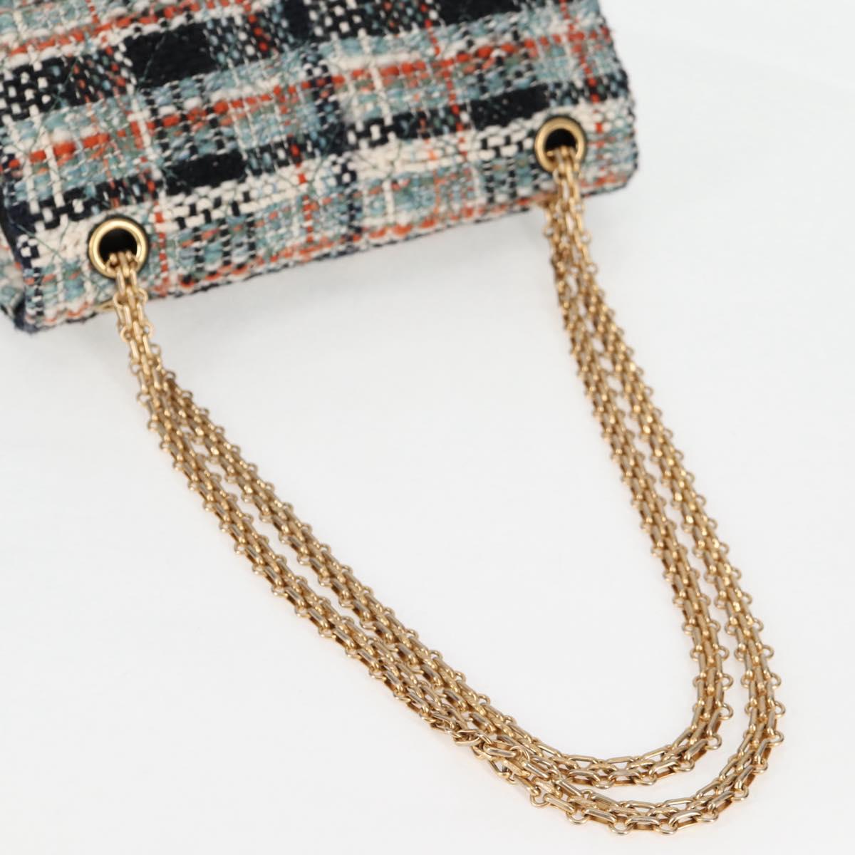 CHANEL Matelasse 23 Chain Shoulder Bag Tweed Light Blue Gold CC Auth 120174SM