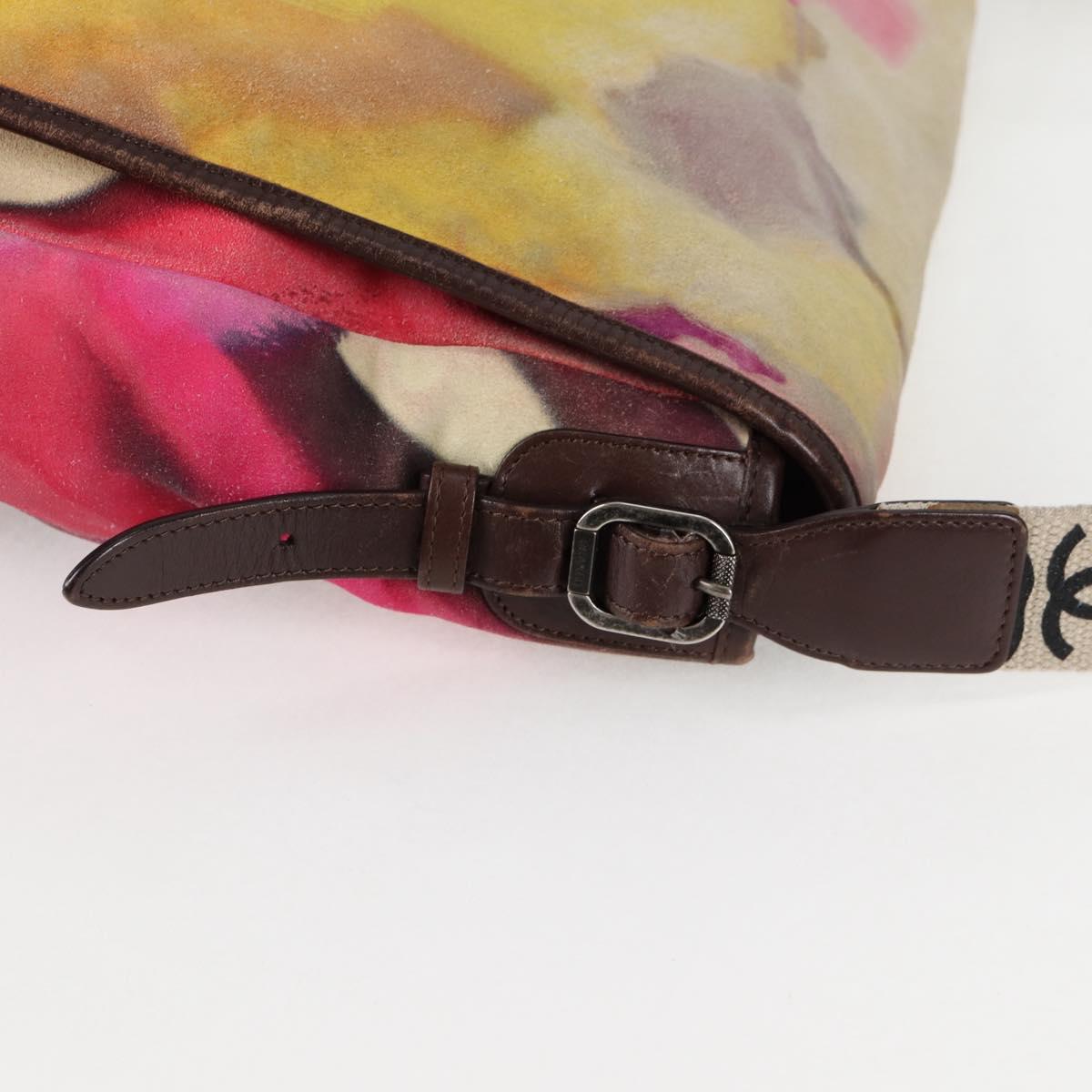 CHANEL Embroidery Shoulder Bag Suede Pink CC Auth 120175AM