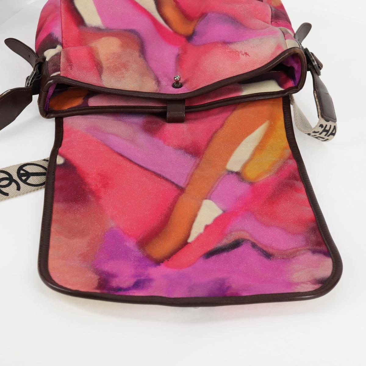 CHANEL Embroidery Shoulder Bag Suede Pink CC Auth 120175SAV