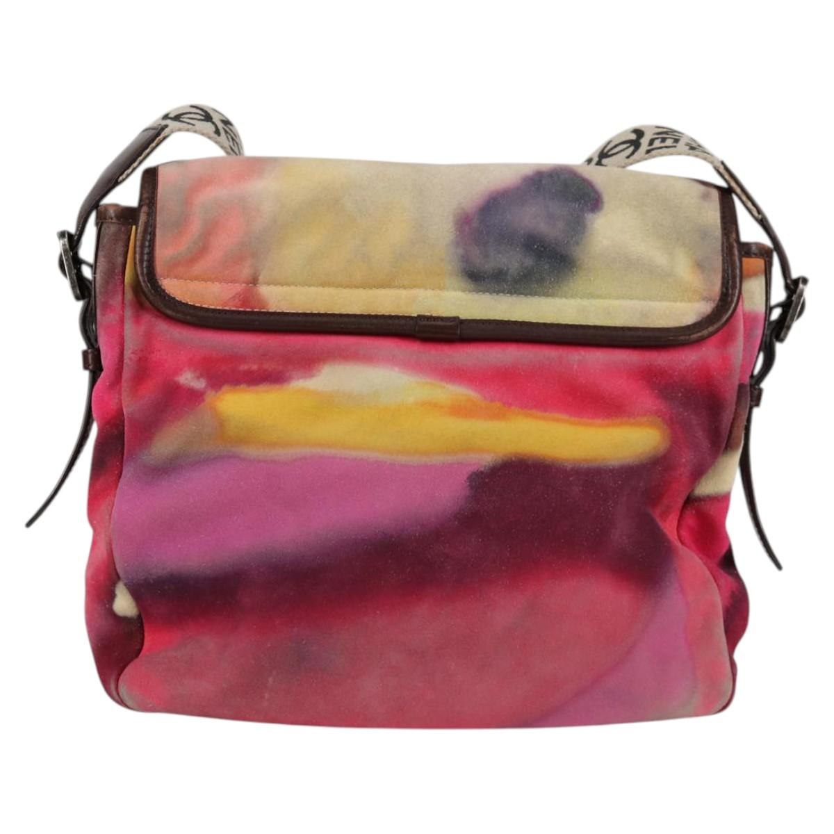 CHANEL Embroidery Shoulder Bag Suede Pink CC Auth 120175AM