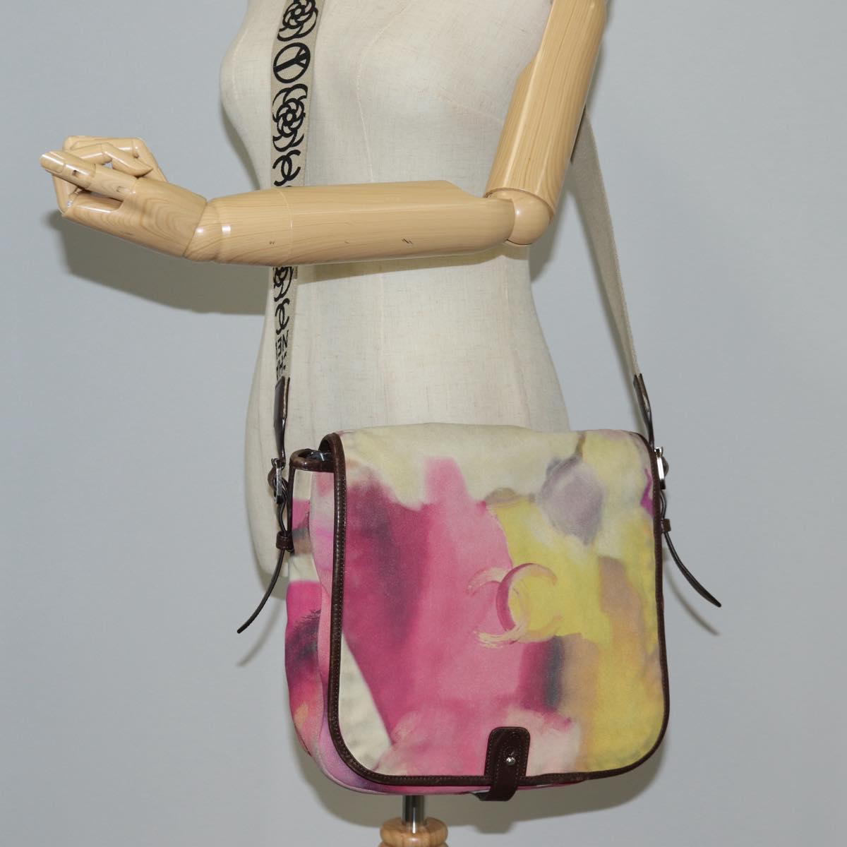 CHANEL Embroidery Shoulder Bag Suede Pink CC Auth 120175SAV