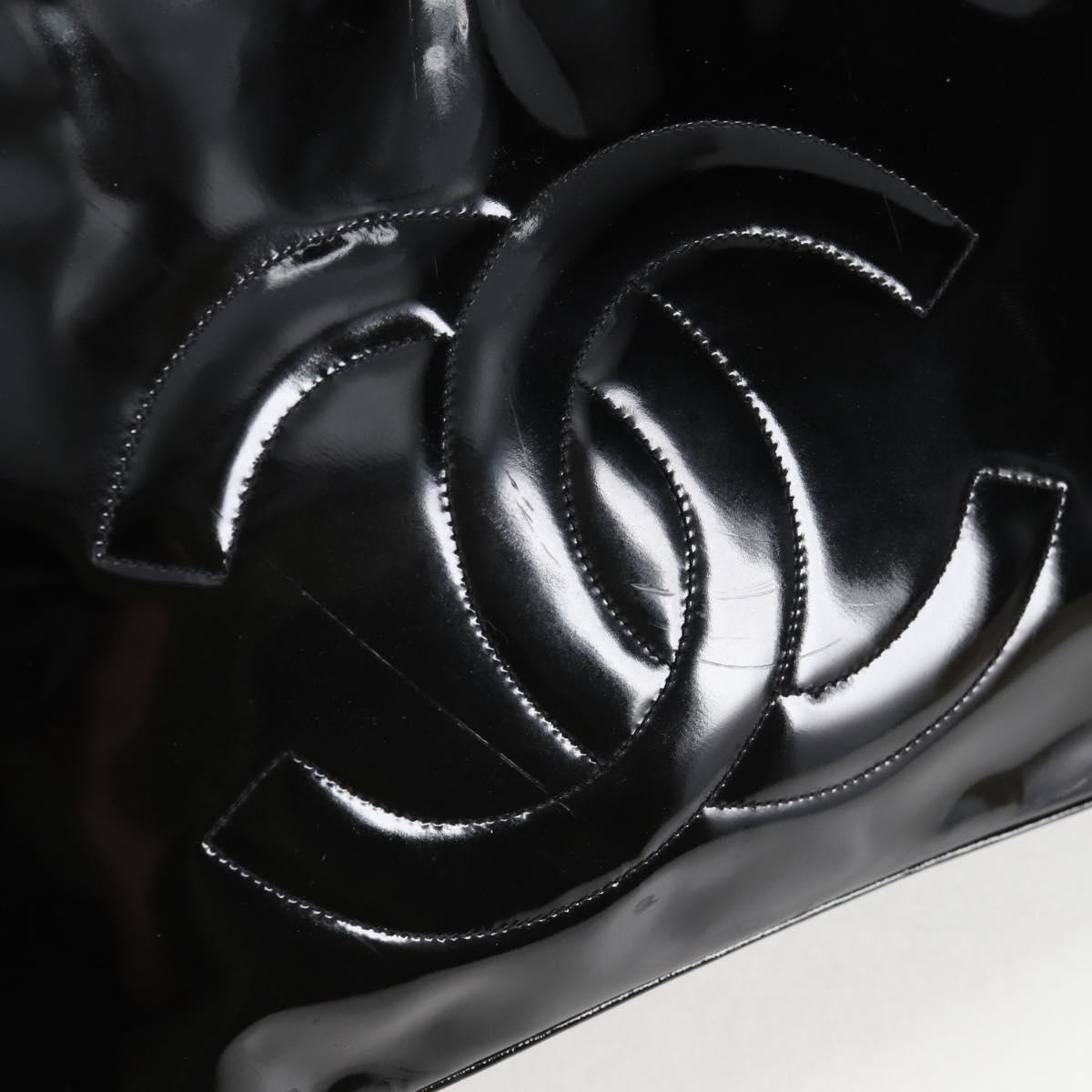 CHANEL Matelasse Tote Bag Patent leather Black Gold CC Auth 120184