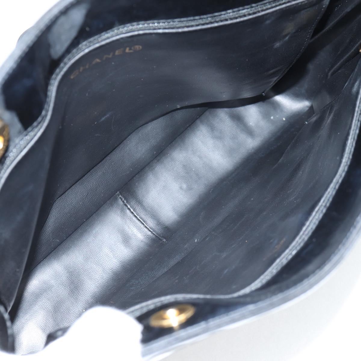 CHANEL Matelasse Tote Bag Patent leather Black Gold CC Auth 120184