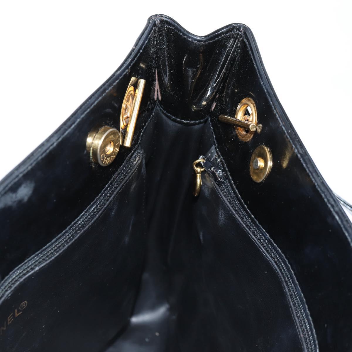 CHANEL Matelasse Tote Bag Patent leather Black Gold CC Auth 120184
