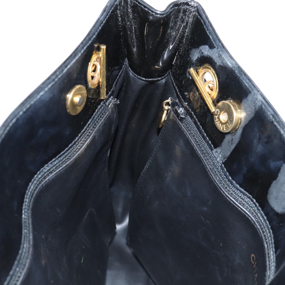 CHANEL Matelasse Tote Bag Patent leather Black Gold CC Auth 120184