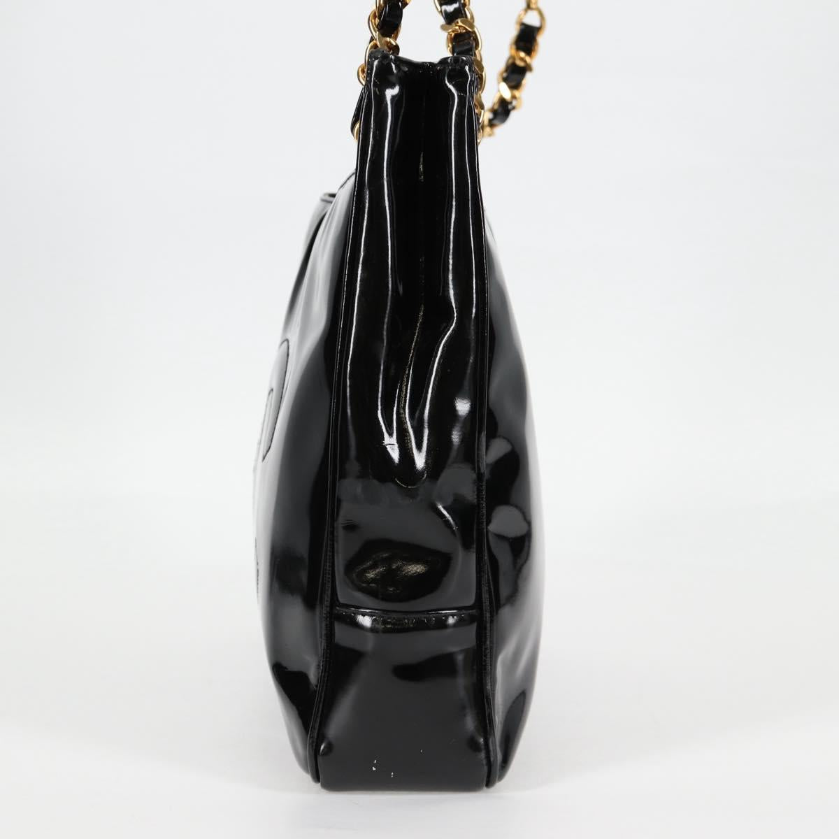 CHANEL Matelasse Tote Bag Patent leather Black Gold CC Auth 120184