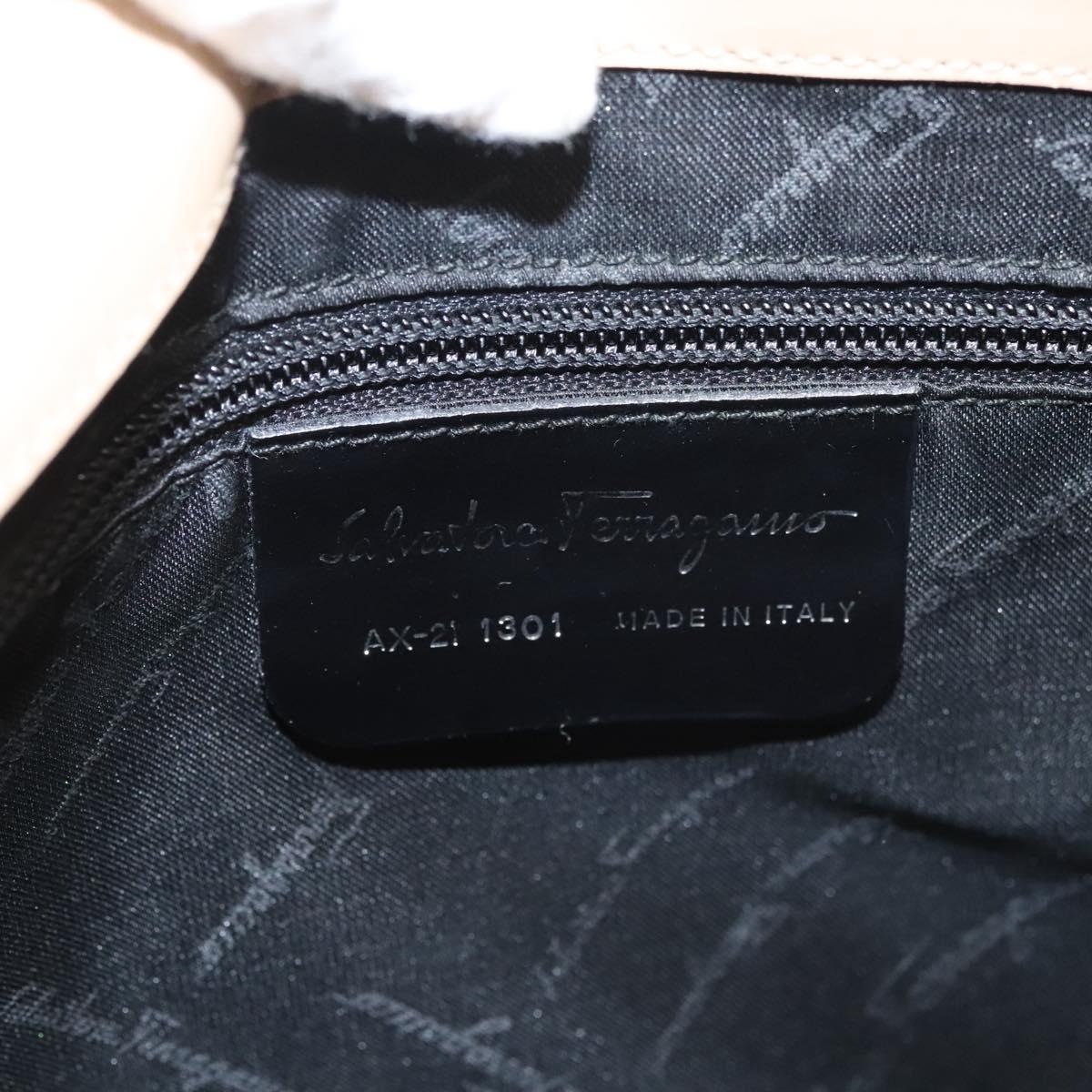 Salvatore Ferragamo Gancini Shoulder Bag Canvas Leather Beige Auth 120194