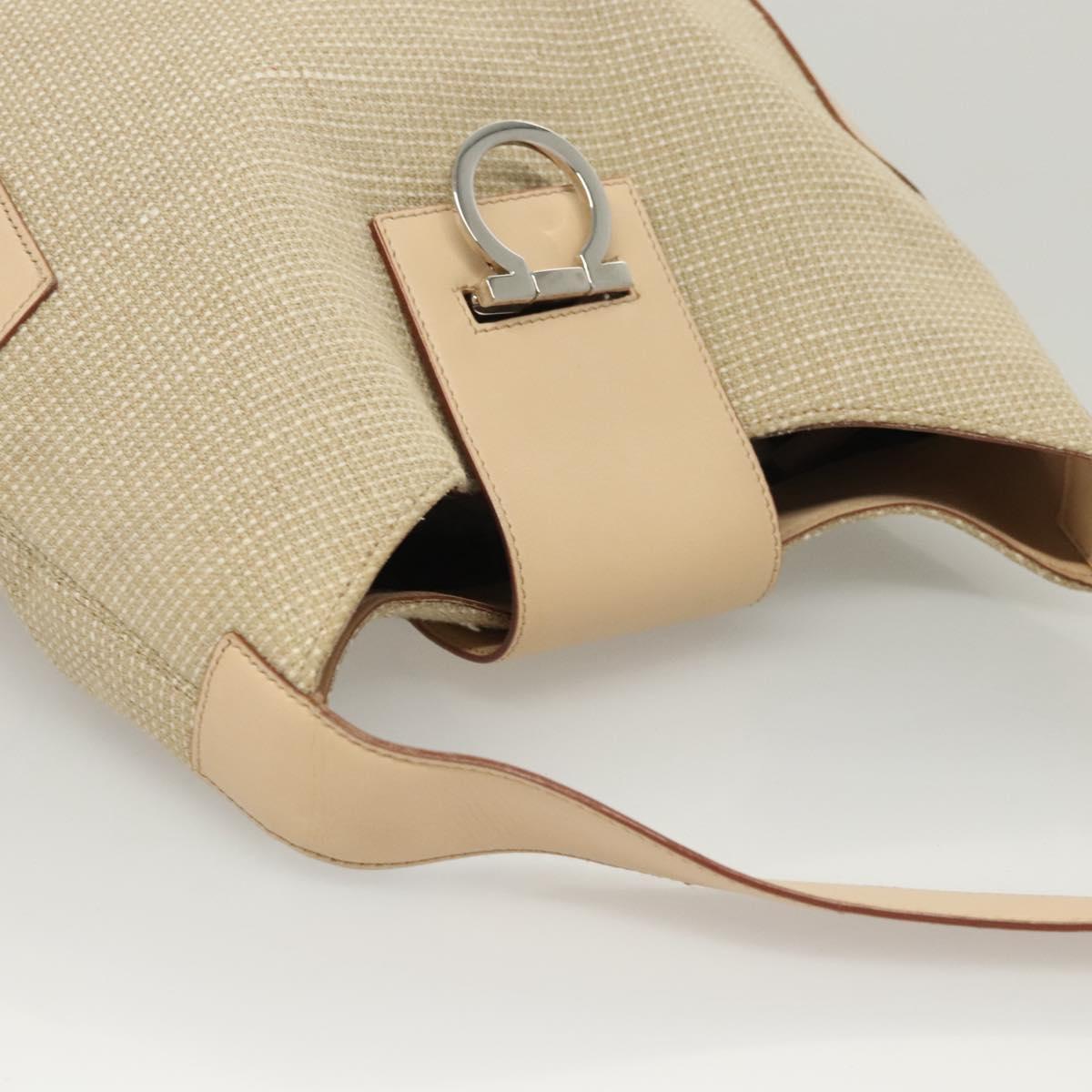 Salvatore Ferragamo Gancini Shoulder Bag Canvas Leather Beige Auth 120194