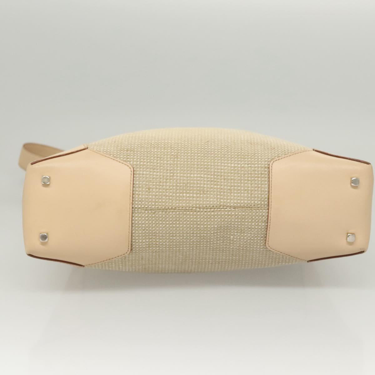 Salvatore Ferragamo Gancini Shoulder Bag Canvas Leather Beige Auth 120194