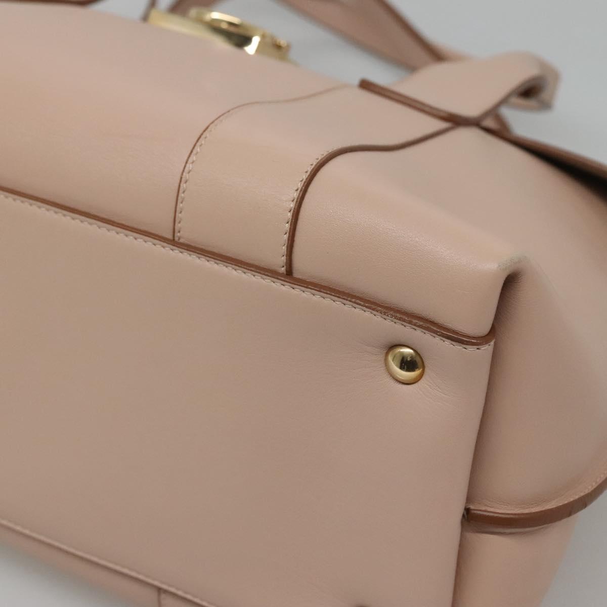 Salvatore Ferragamo Gancini Hand Bag Leather Beige Gold Auth 120197