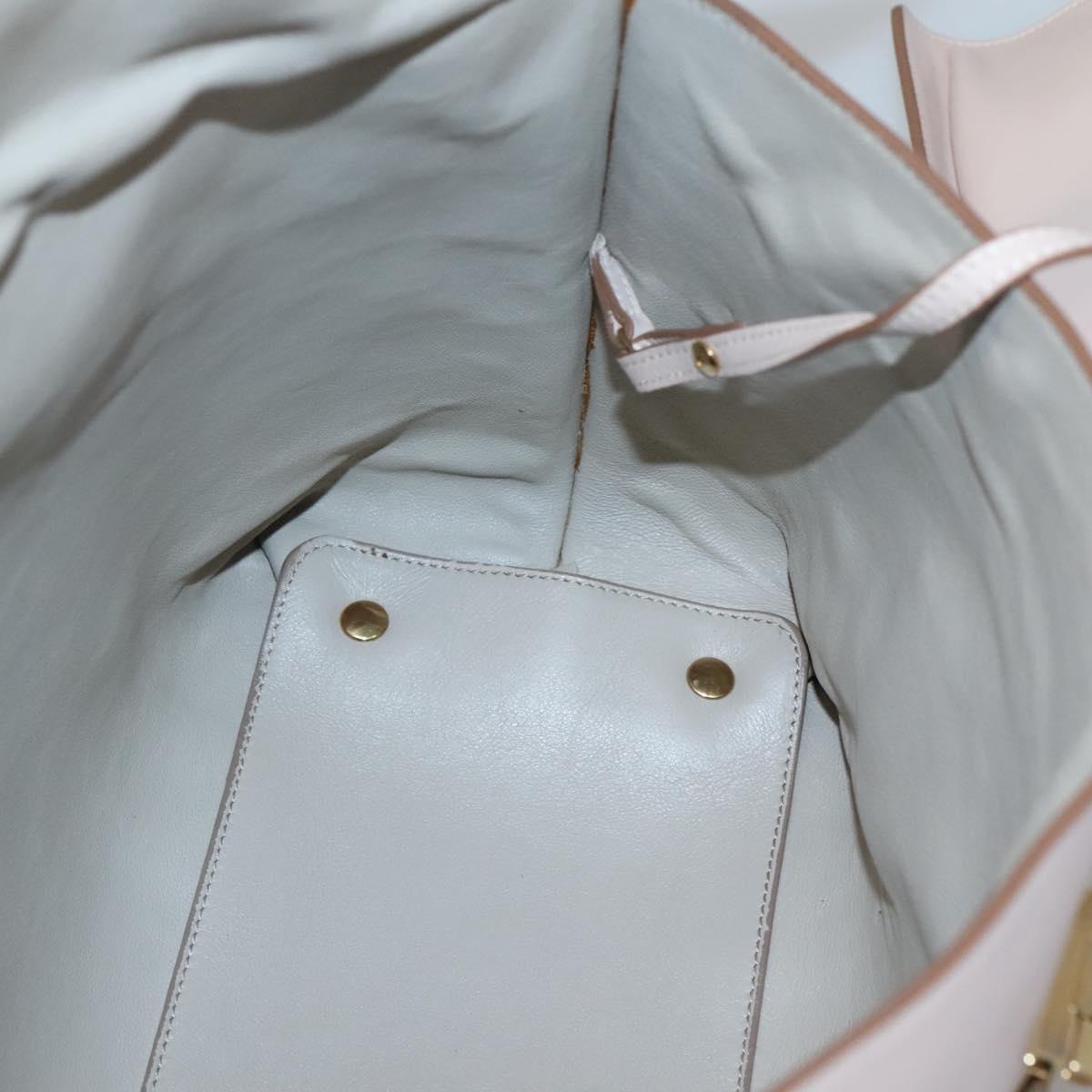 Salvatore Ferragamo Gancini Hand Bag Leather Beige Gold Auth 120197