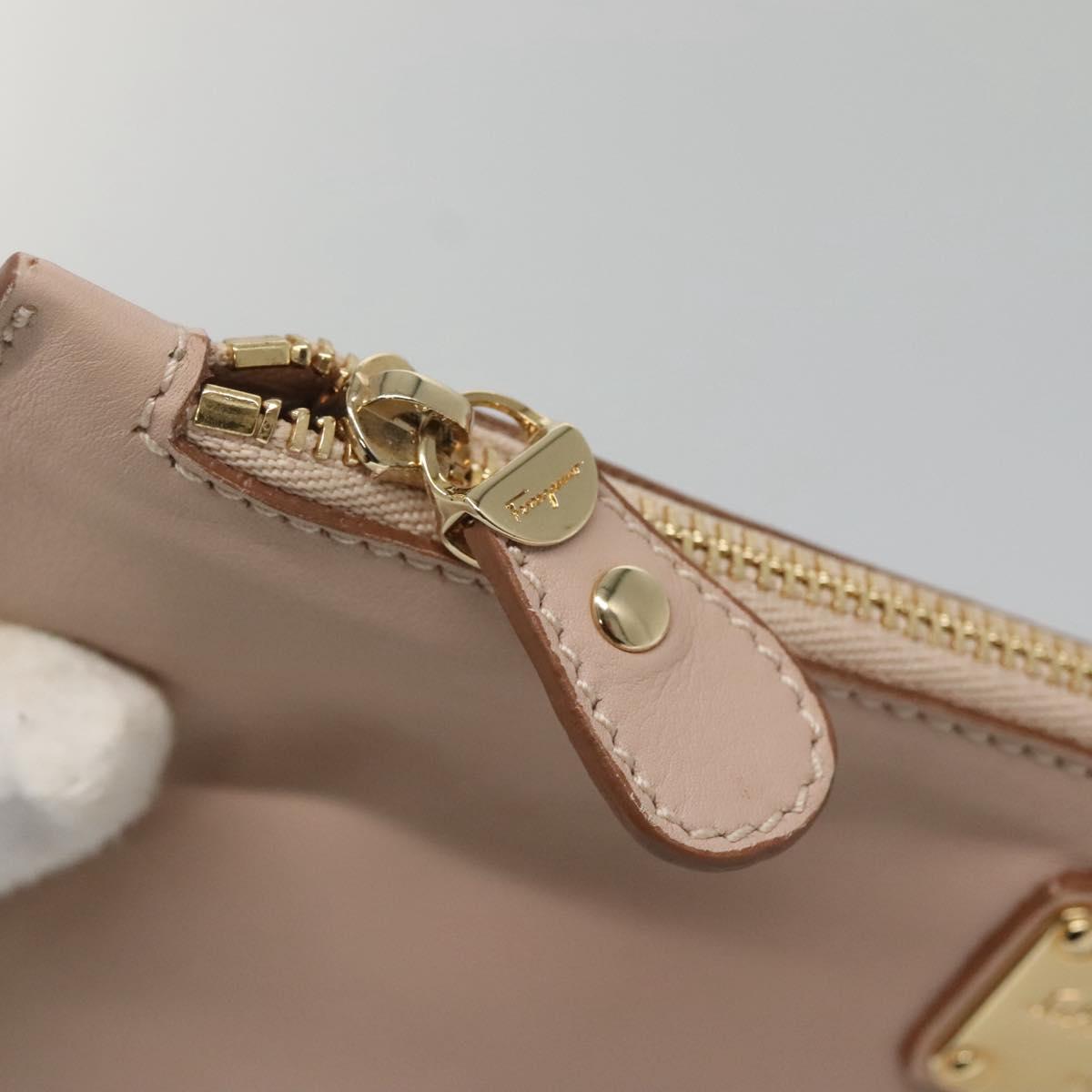 Salvatore Ferragamo Gancini Hand Bag Leather Beige Gold Auth 120197