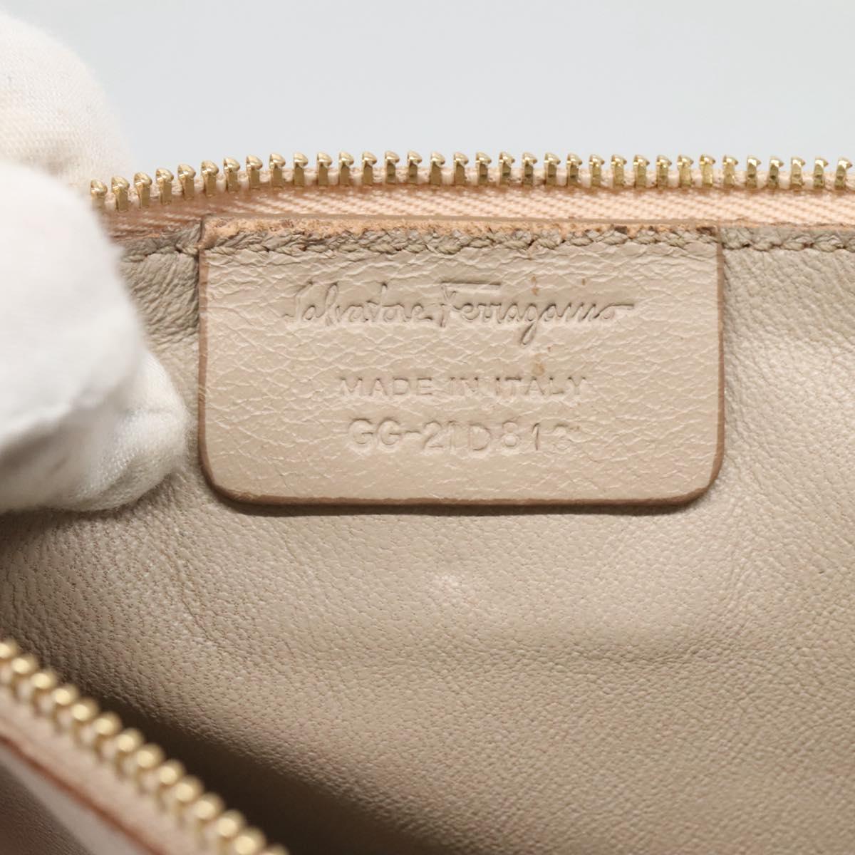 Salvatore Ferragamo Gancini Hand Bag Leather Beige Gold Auth 120197