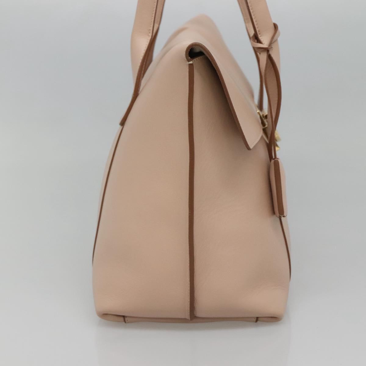 Salvatore Ferragamo Gancini Hand Bag Leather Beige Gold Auth 120197