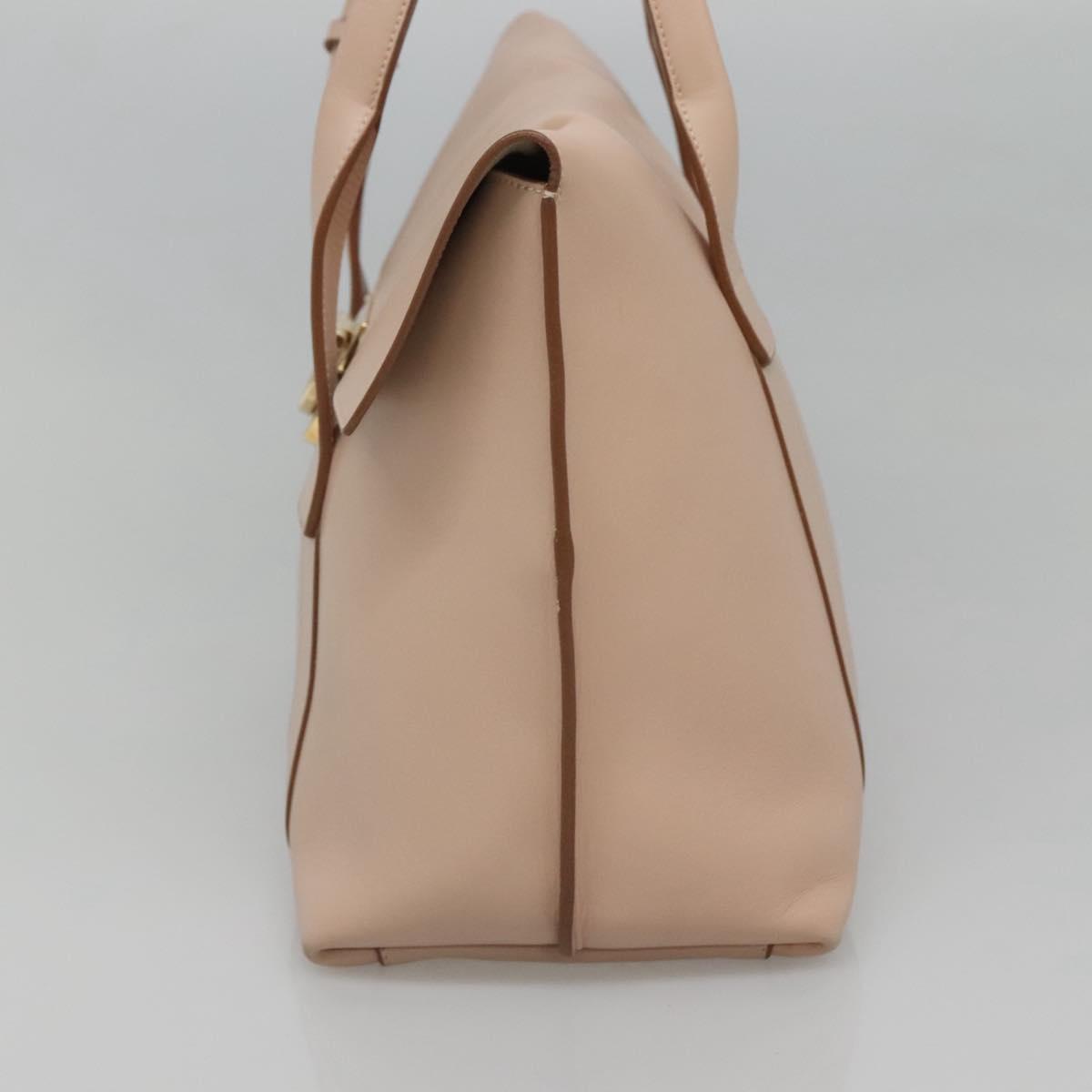 Salvatore Ferragamo Gancini Hand Bag Leather Beige Gold Auth 120197