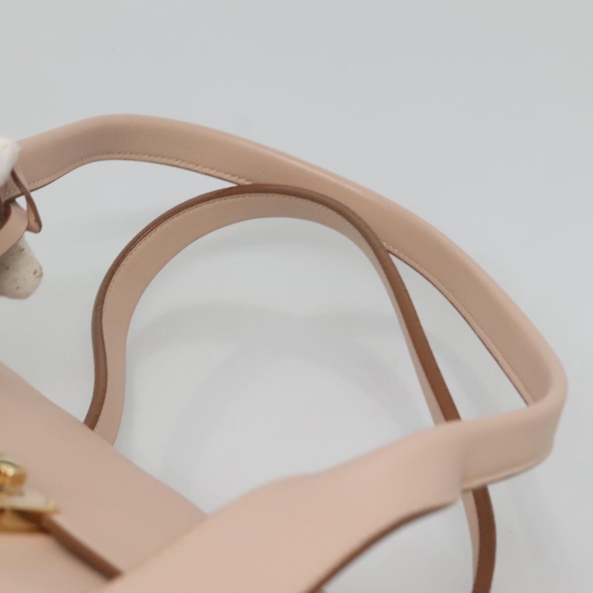 Salvatore Ferragamo Gancini Hand Bag Leather Beige Gold Auth 120197