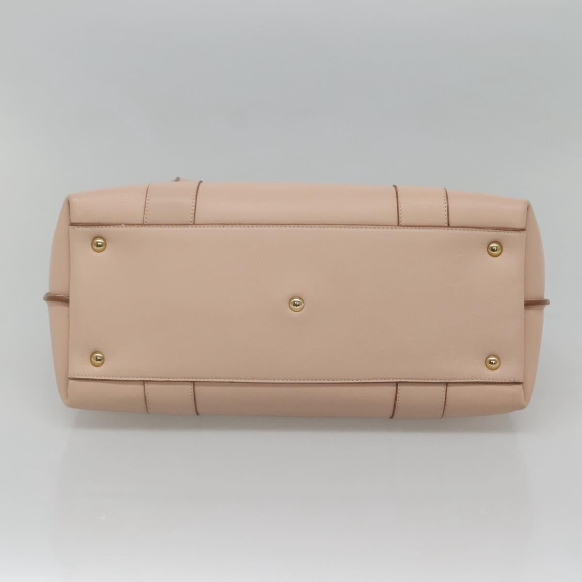 Salvatore Ferragamo Gancini Hand Bag Leather Beige Gold Auth 120197