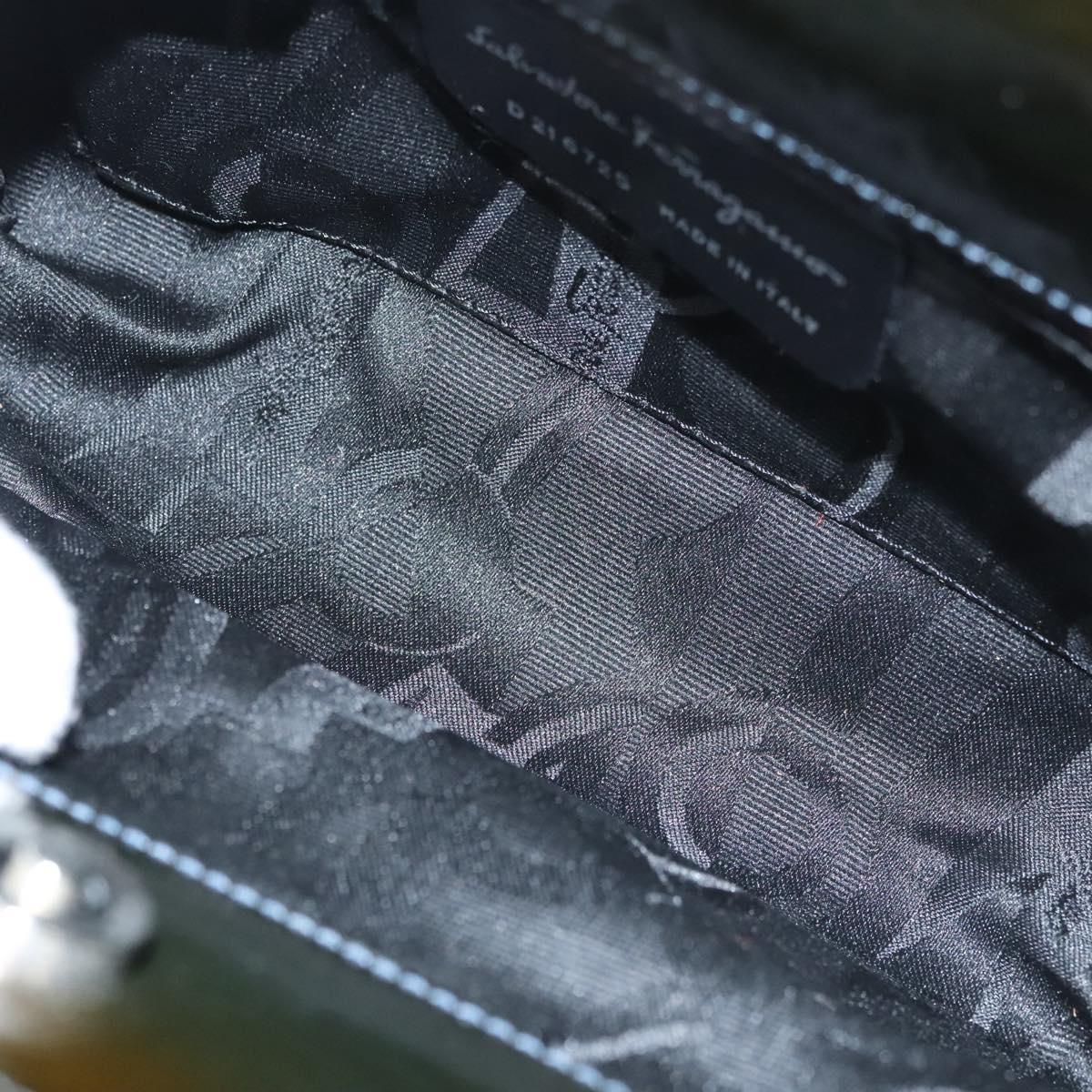 Salvatore Ferragamo Gancini Hand Bag Patent leather 2way Black Auth 120199