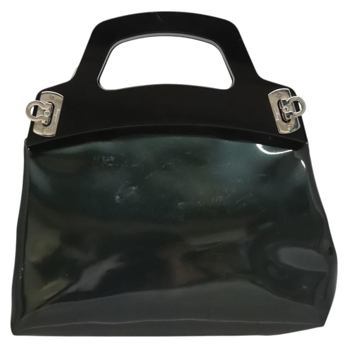 Salvatore Ferragamo Gancini Hand Bag Patent leather 2way Black Auth 120199
