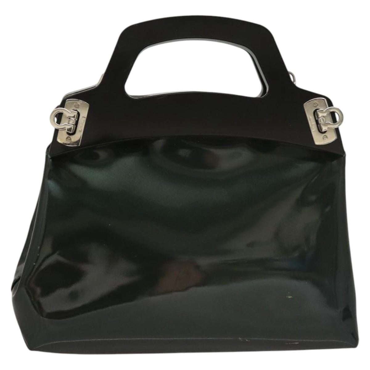 Salvatore Ferragamo Gancini Hand Bag Patent leather 2way Black Auth 120199