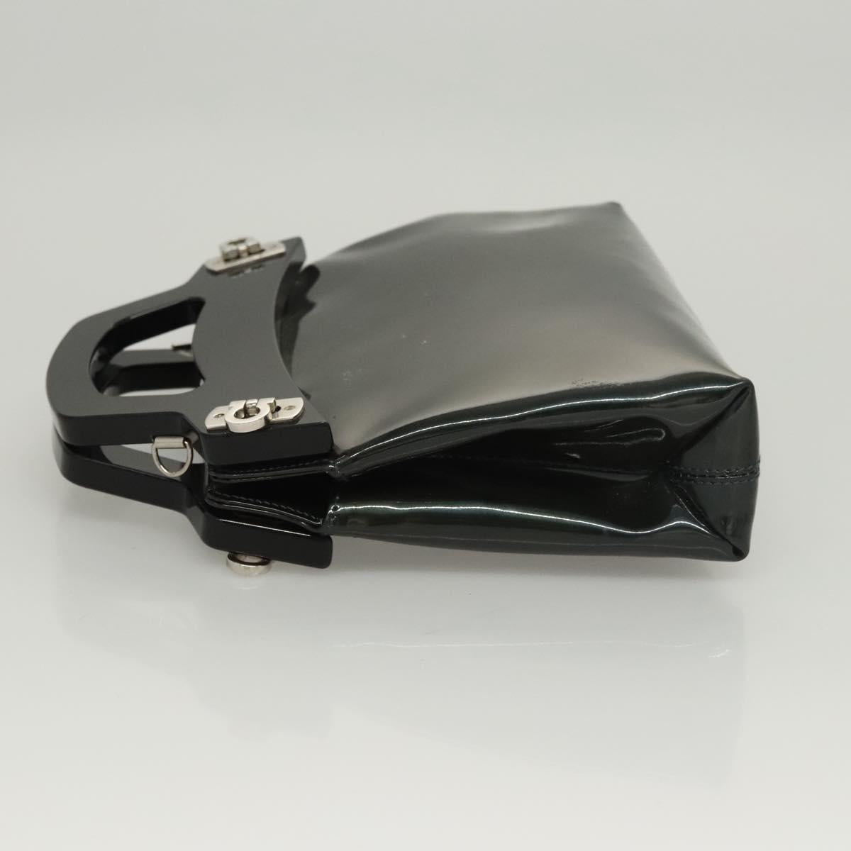 Salvatore Ferragamo Gancini Hand Bag Patent leather 2way Black Auth 120199