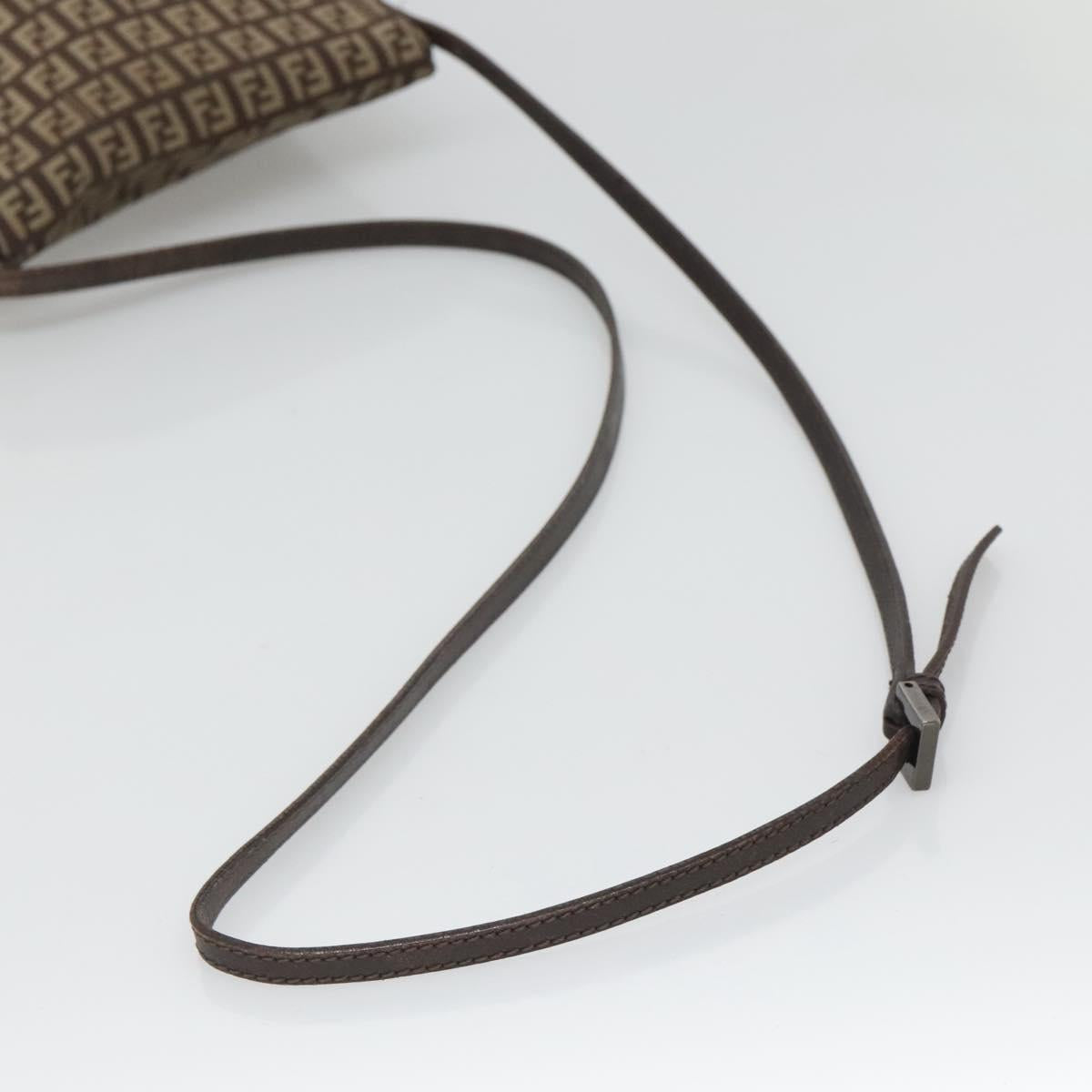 FENDI Zucchino Canvas Shoulder Bag Black Brown Silver Auth 120201