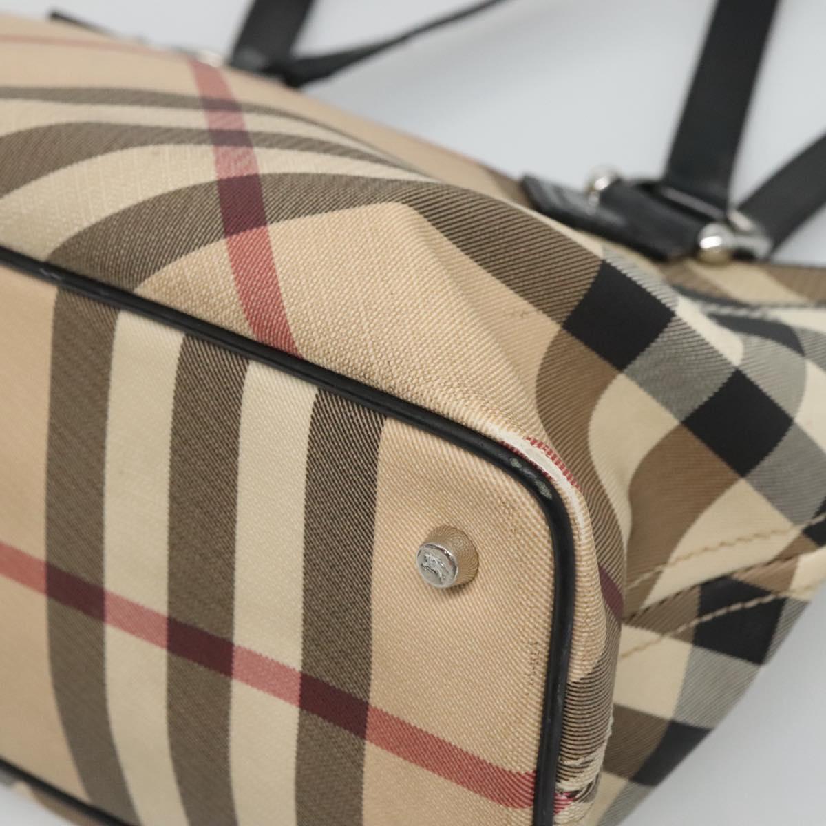 BURBERRY Nova Check Tote Bag PVC Beige Silver Auth 120217