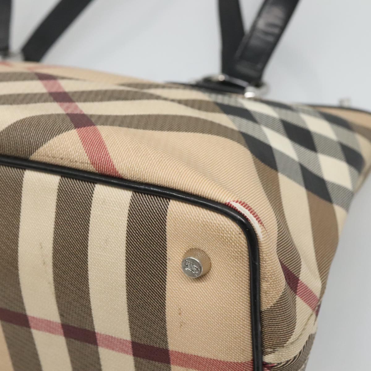 BURBERRY Nova Check Tote Bag PVC Beige Silver Auth 120217