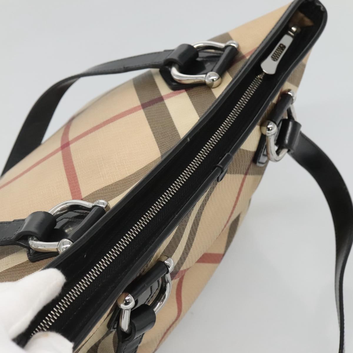 BURBERRY Nova Check Tote Bag PVC Beige Silver Auth 120217
