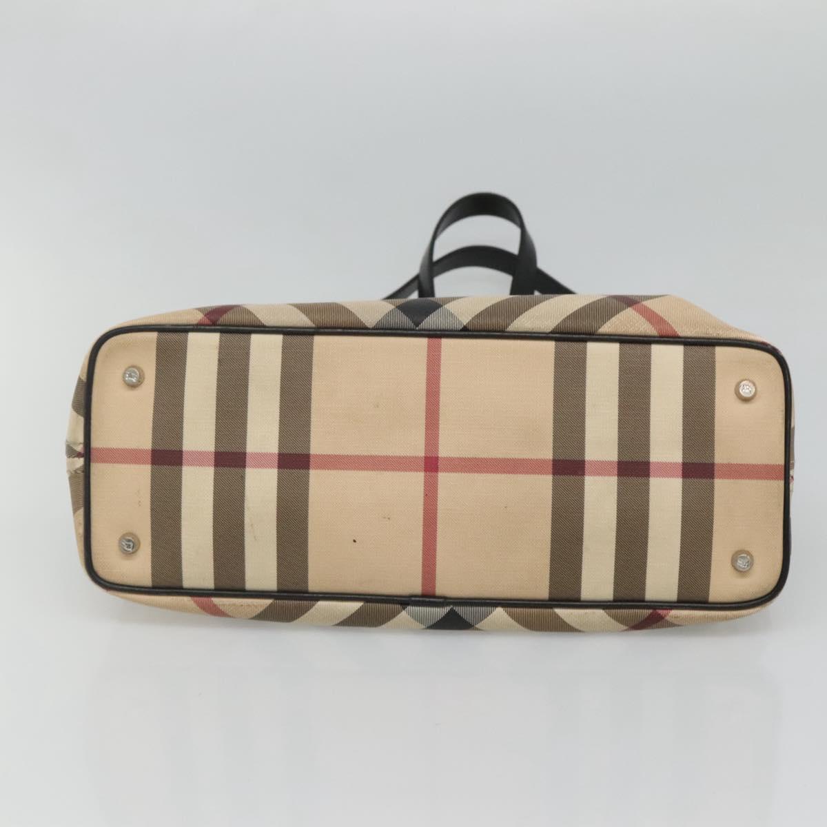 BURBERRY Nova Check Tote Bag PVC Beige Silver Auth 120217
