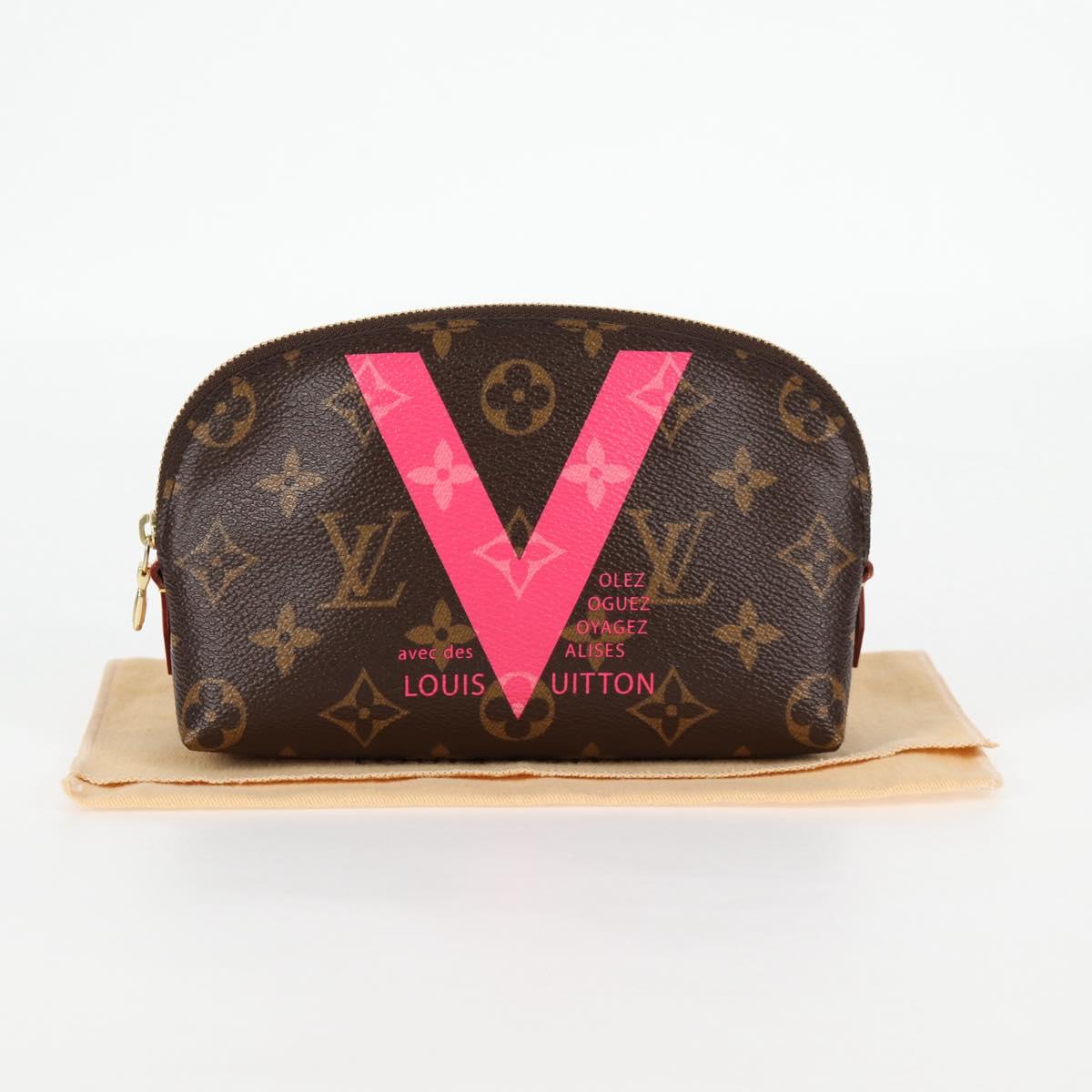 LOUIS VUITTON Monogram V Line Pochette Cosmetic PM Pouch Pink LV Auth 120232AM