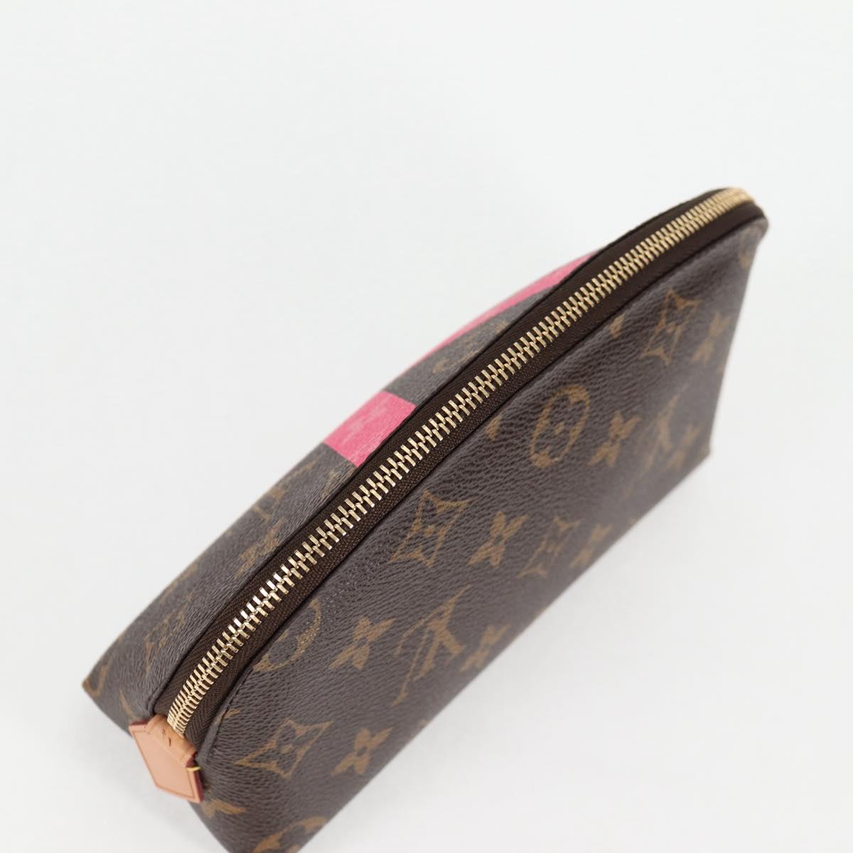 LOUIS VUITTON Monogram V Line Pochette Cosmetic PM Pouch Pink LV Auth 120232AM