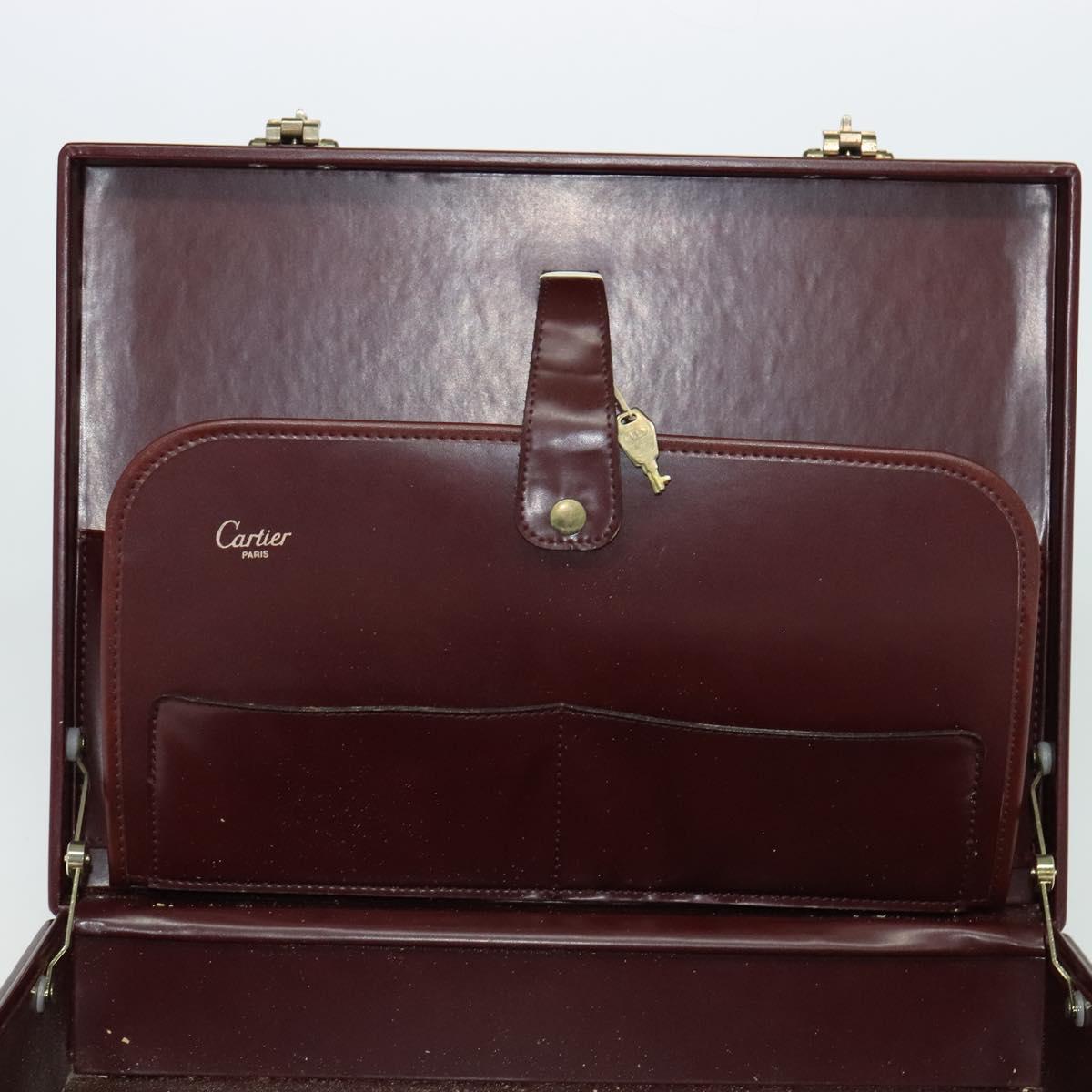 CARTIER Trunk Leather Red Gold Auth 120248