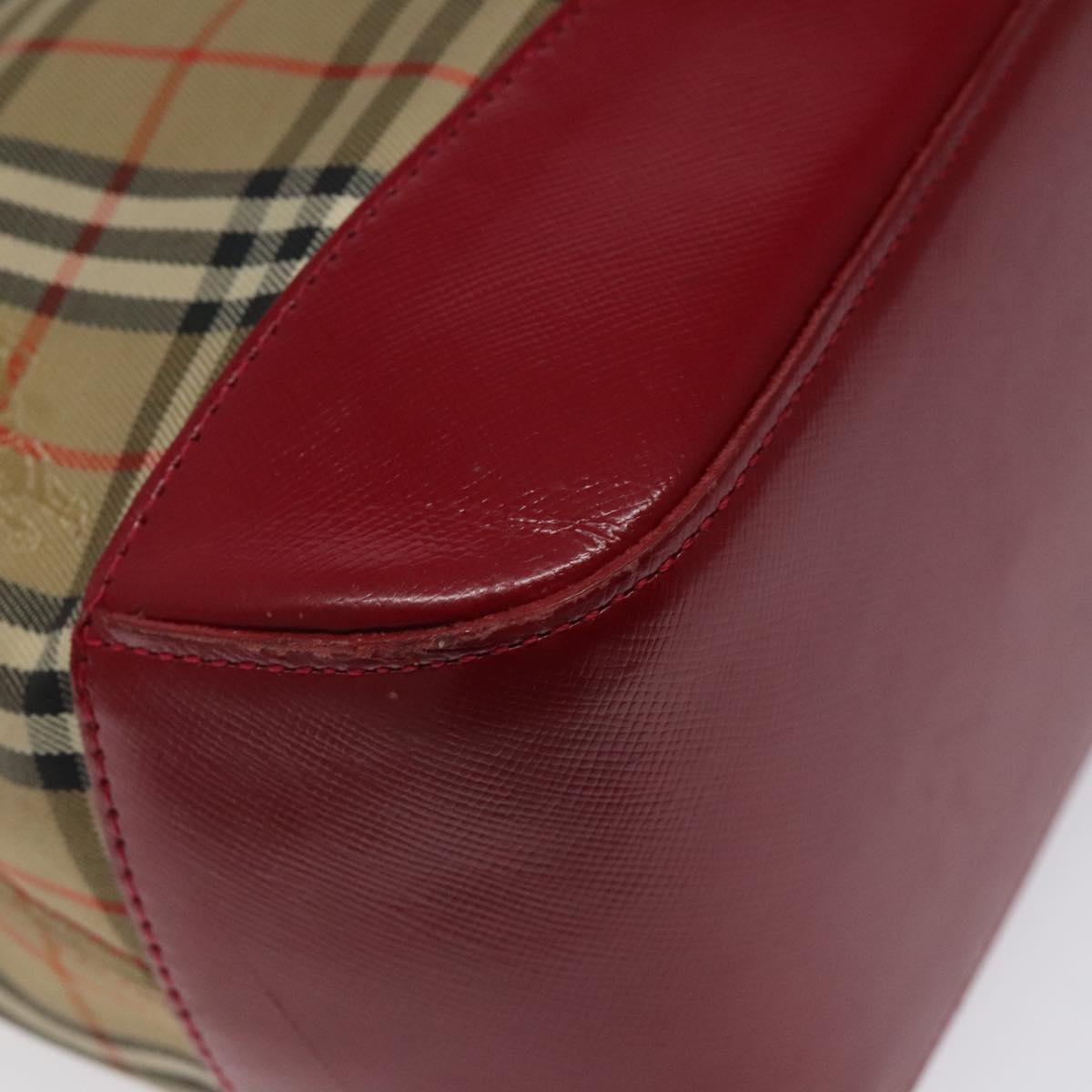 Burberrys Nova Check Hand Bag Canvas Beige Gold Auth 120345