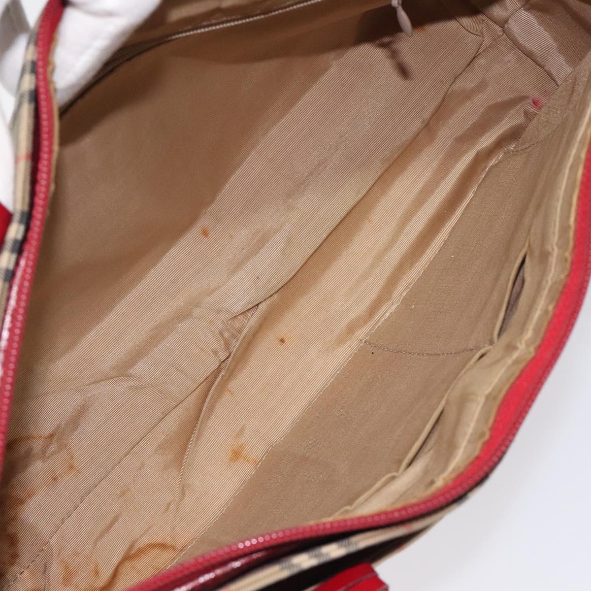 Burberrys Nova Check Hand Bag Canvas Beige Gold Auth 120345