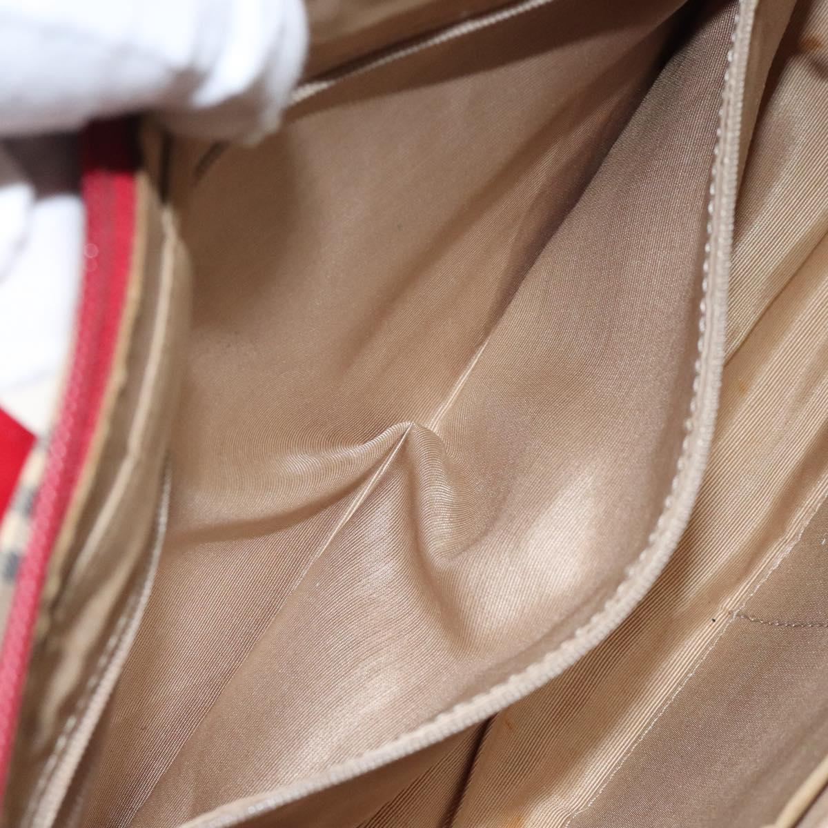 Burberrys Nova Check Hand Bag Canvas Beige Gold Auth 120345