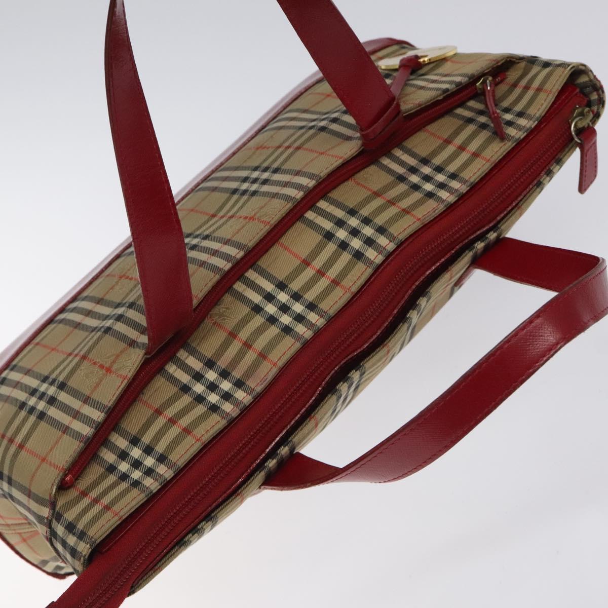 Burberrys Nova Check Hand Bag Canvas Beige Gold Auth 120345