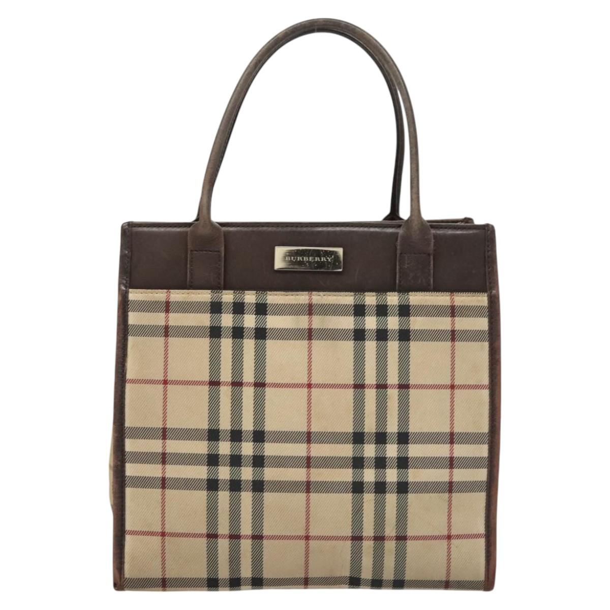BURBERRY Nova Check Hand Bag Canvas Beige Auth 120347