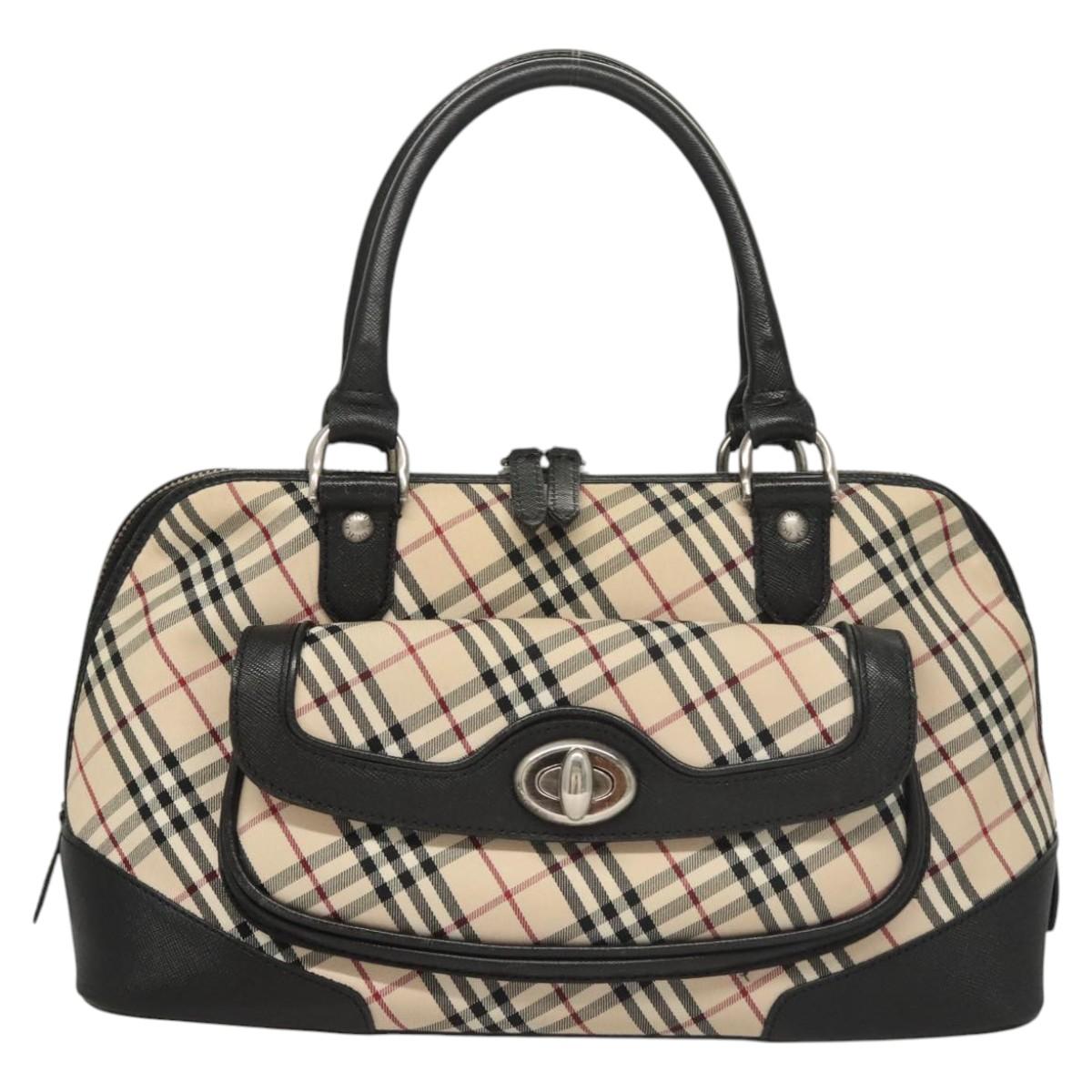 BURBERRY Nova Check Hand Bag Canvas Beige Auth 120348