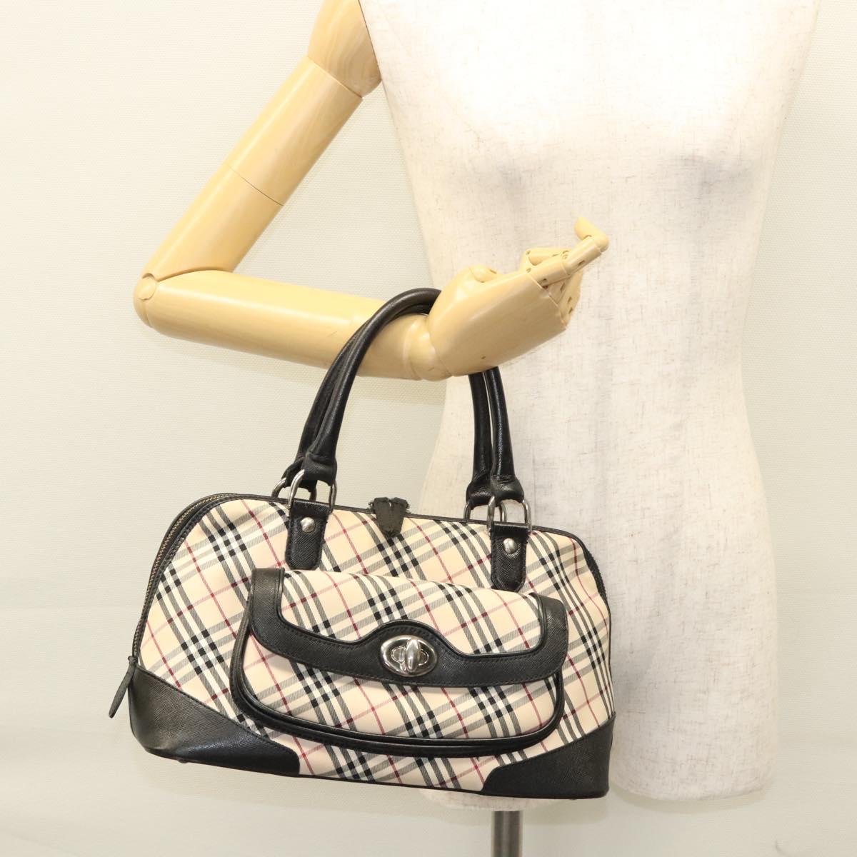BURBERRY Nova Check Hand Bag Canvas Beige Auth 120348
