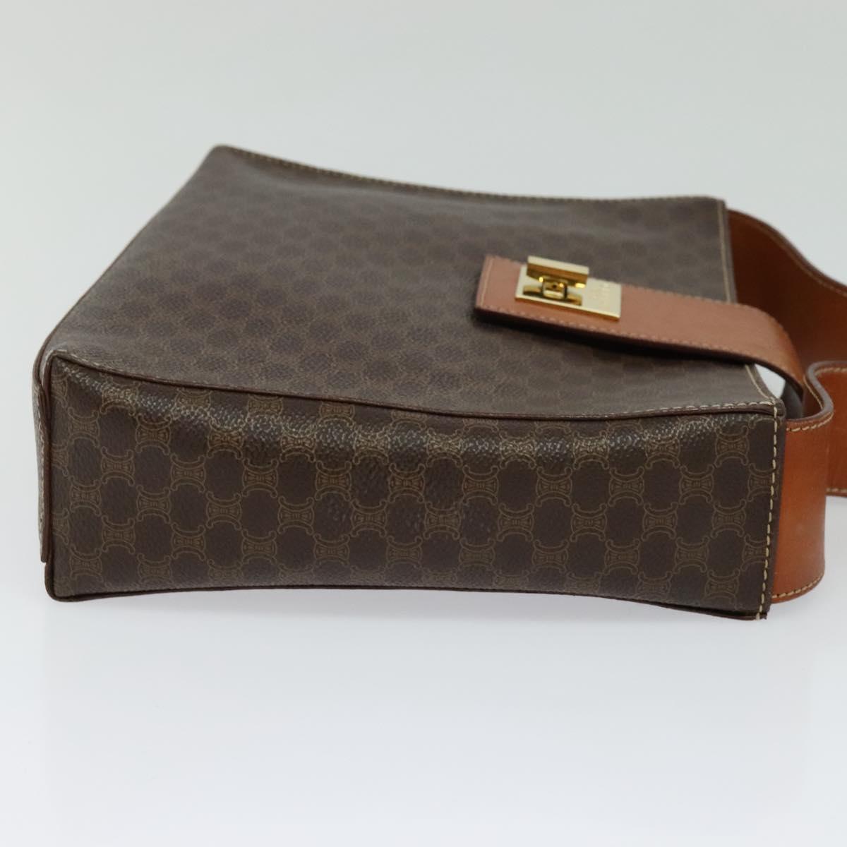 CELINE Macadam Canvas Shoulder Bag PVC Leather Brown Gold Auth 120373