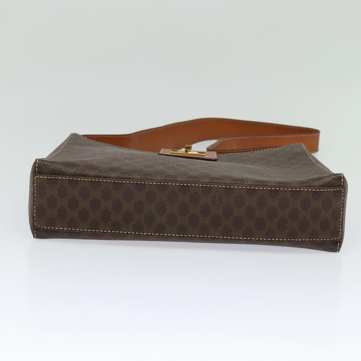 CELINE Macadam Canvas Shoulder Bag PVC Leather Brown Gold Auth 120373