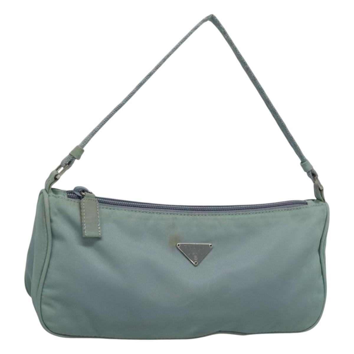 PRADA Accessory Pouch Nylon Light Blue Silver Auth 120383