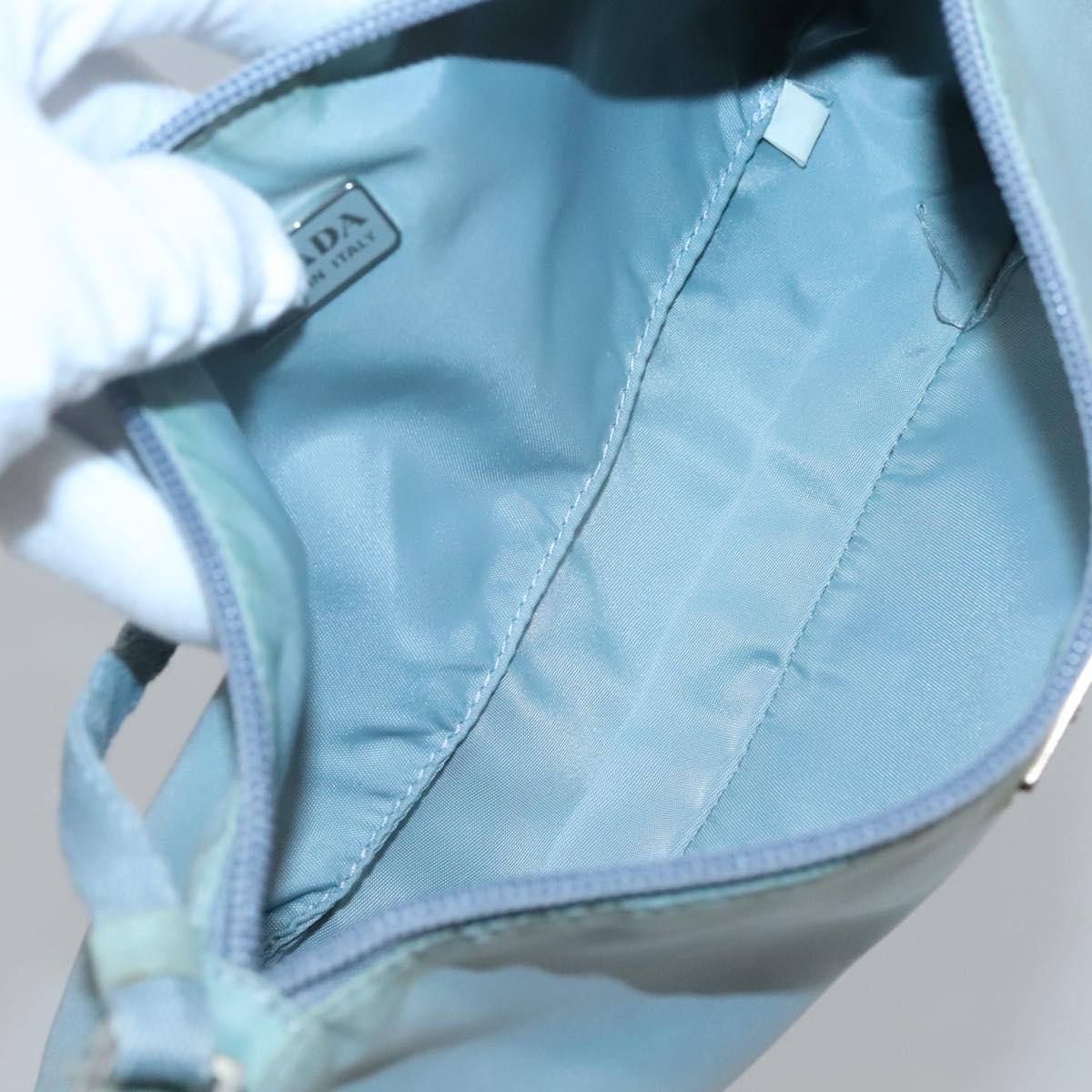 PRADA Accessory Pouch Nylon Light Blue Silver Auth 120383