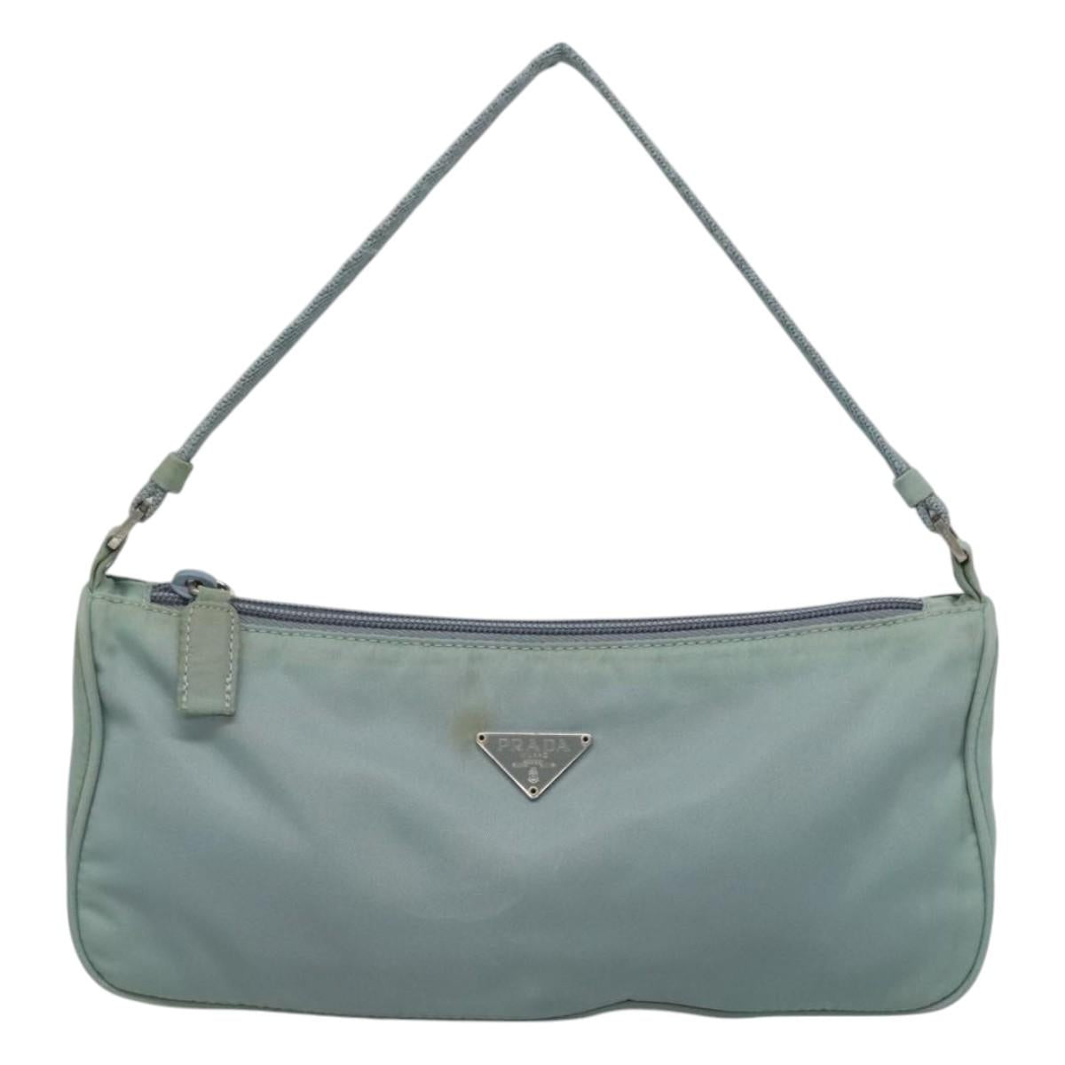 PRADA Accessory Pouch Nylon Light Blue Silver Auth 120383