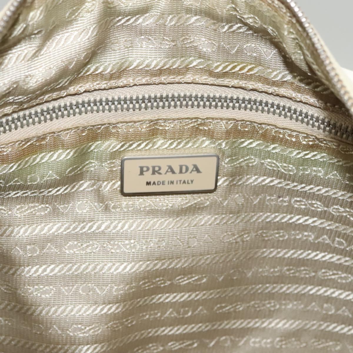 PRADA Shoulder Bag Leather White Silver Auth 120385
