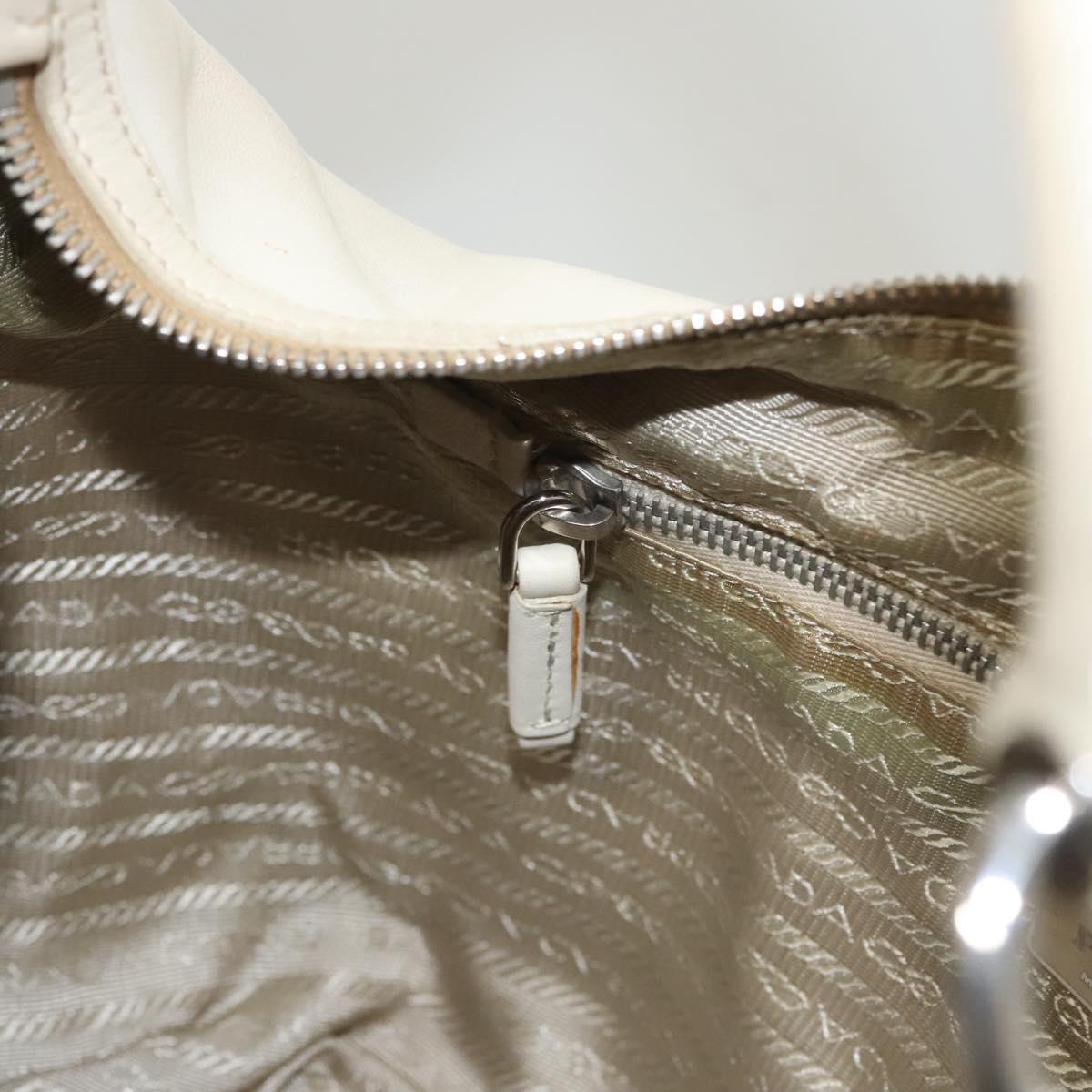PRADA Shoulder Bag Leather White Silver Auth 120385