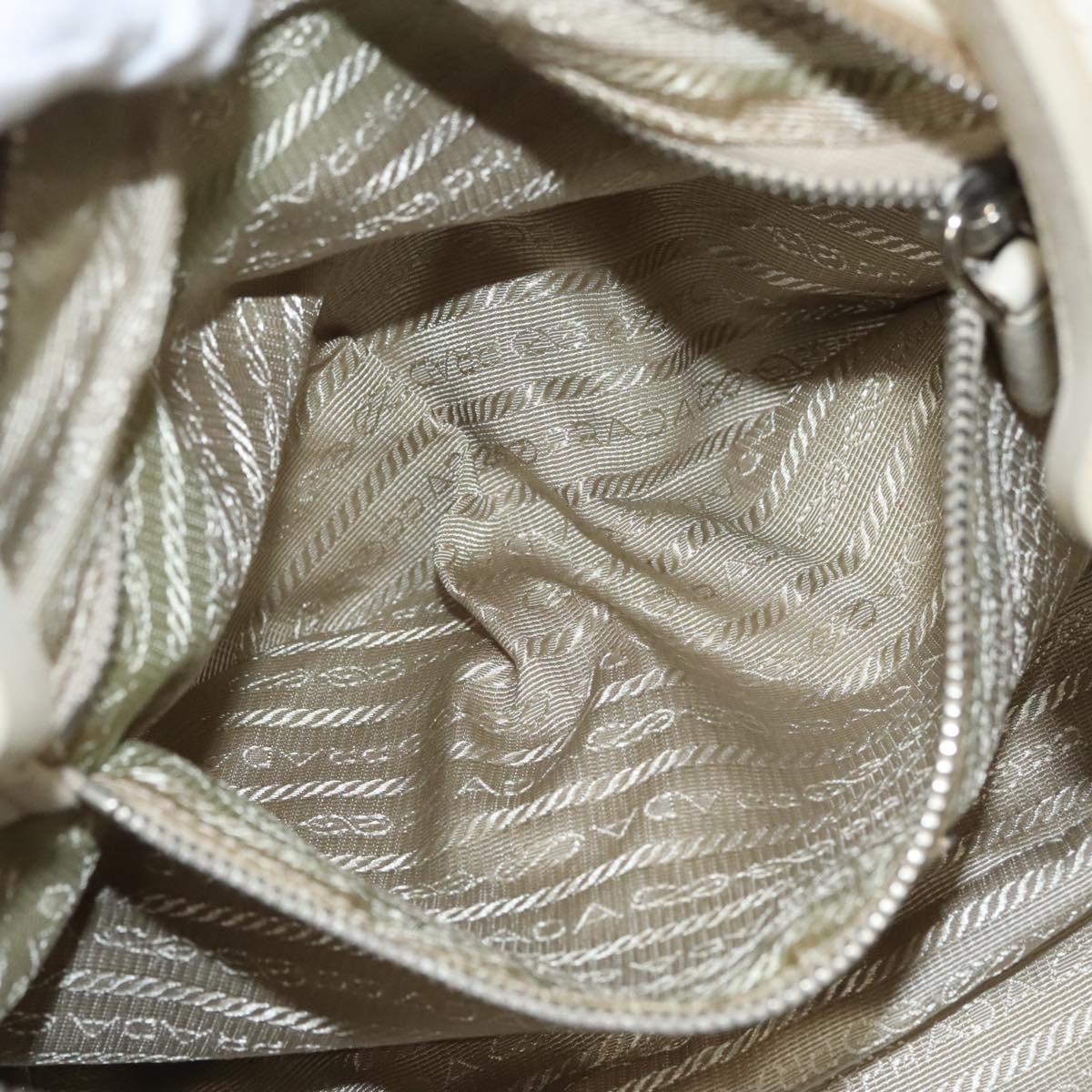 PRADA Shoulder Bag Leather White Silver Auth 120385