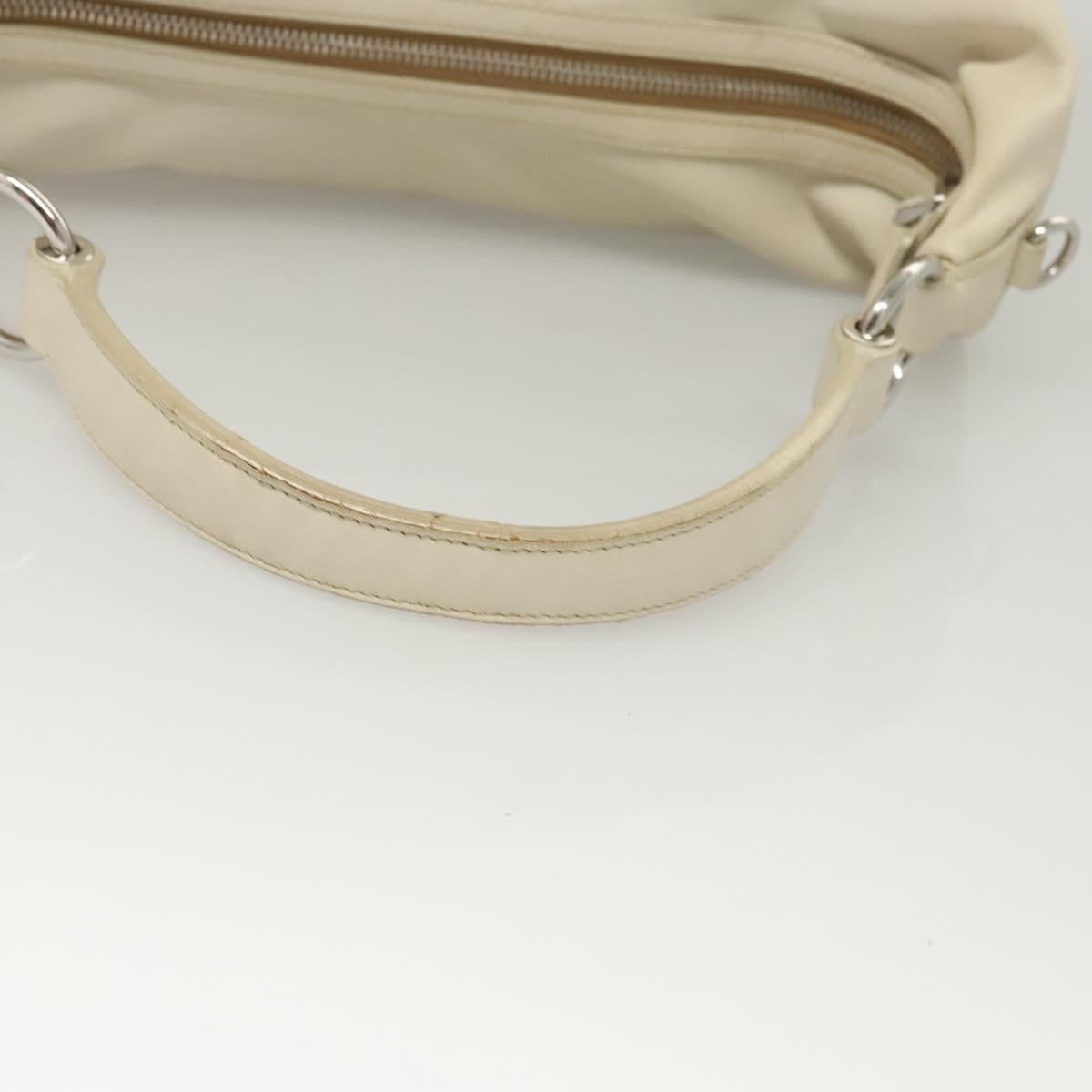 PRADA Shoulder Bag Leather White Silver Auth 120385
