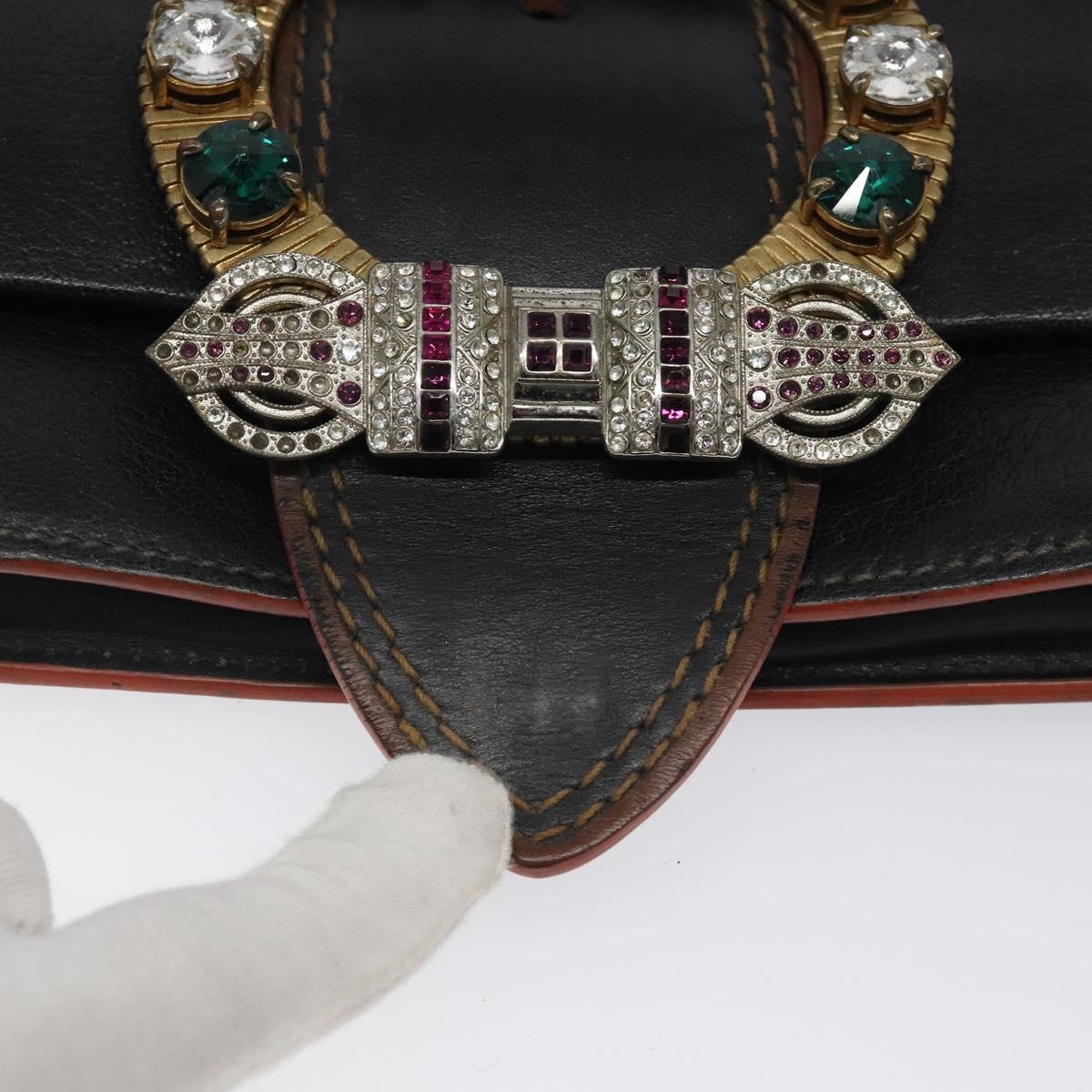 Miu Miu Shoulder Bag Leather Black Gold Auth 120386